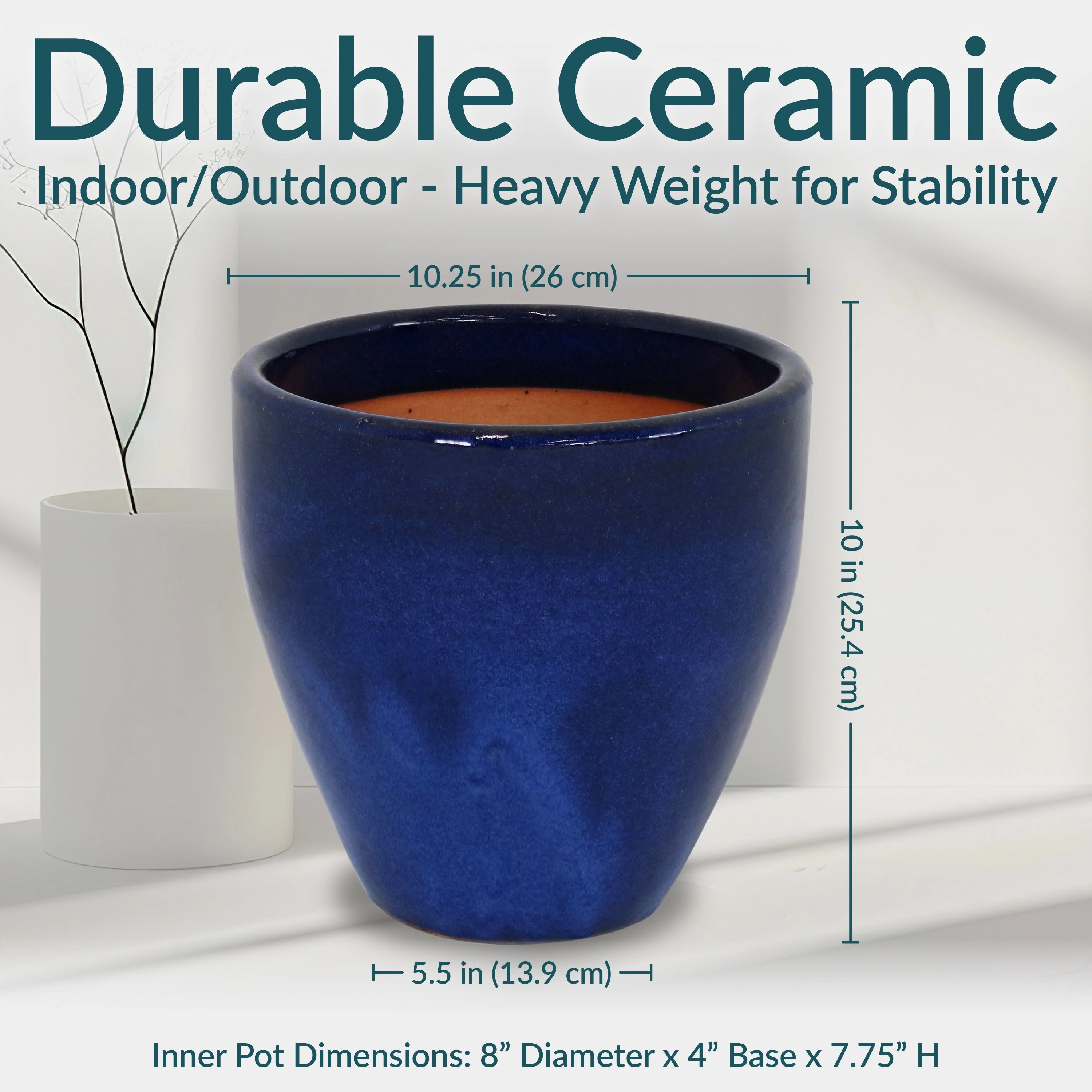 Sunnydaze Resort Glazed Ceramic Planter with Drainage Holes - Set of 2