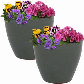 Sunnydaze Resort Glazed Ceramic Planter with Drainage Holes - Set of 2 decorative outdoor planter box designs