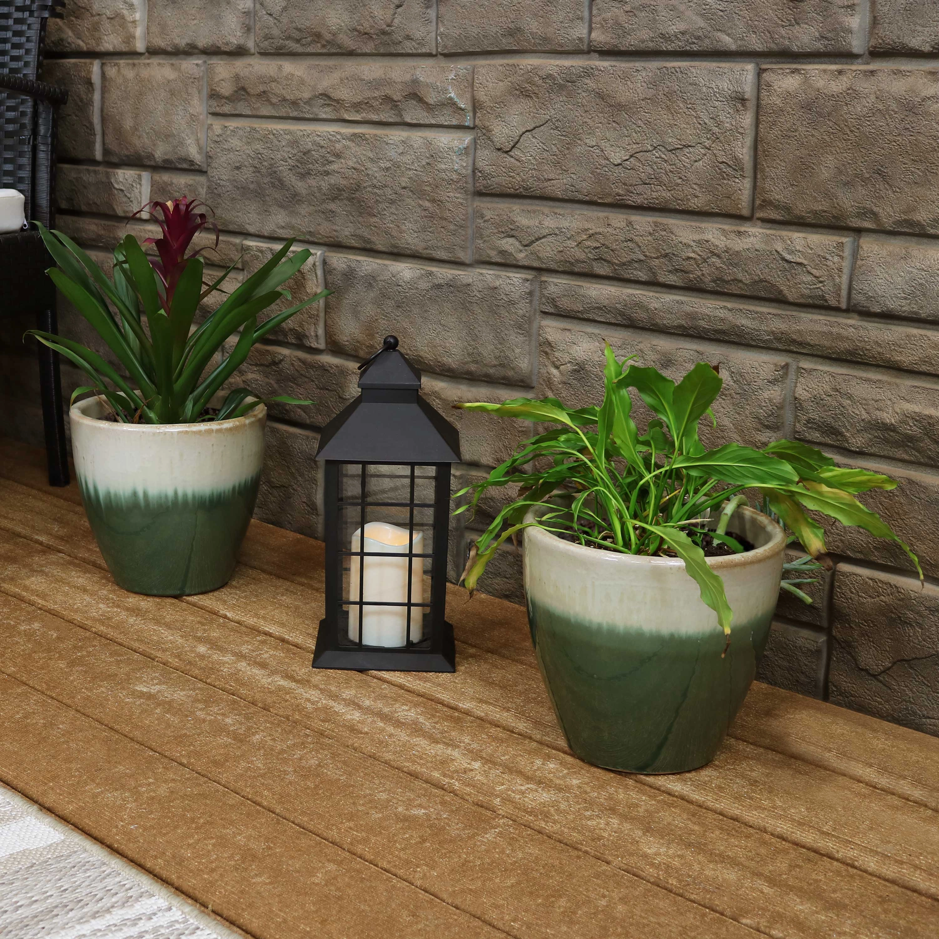 Sunnydaze Resort Glazed Ceramic Planter with Drainage Holes - Set of 2