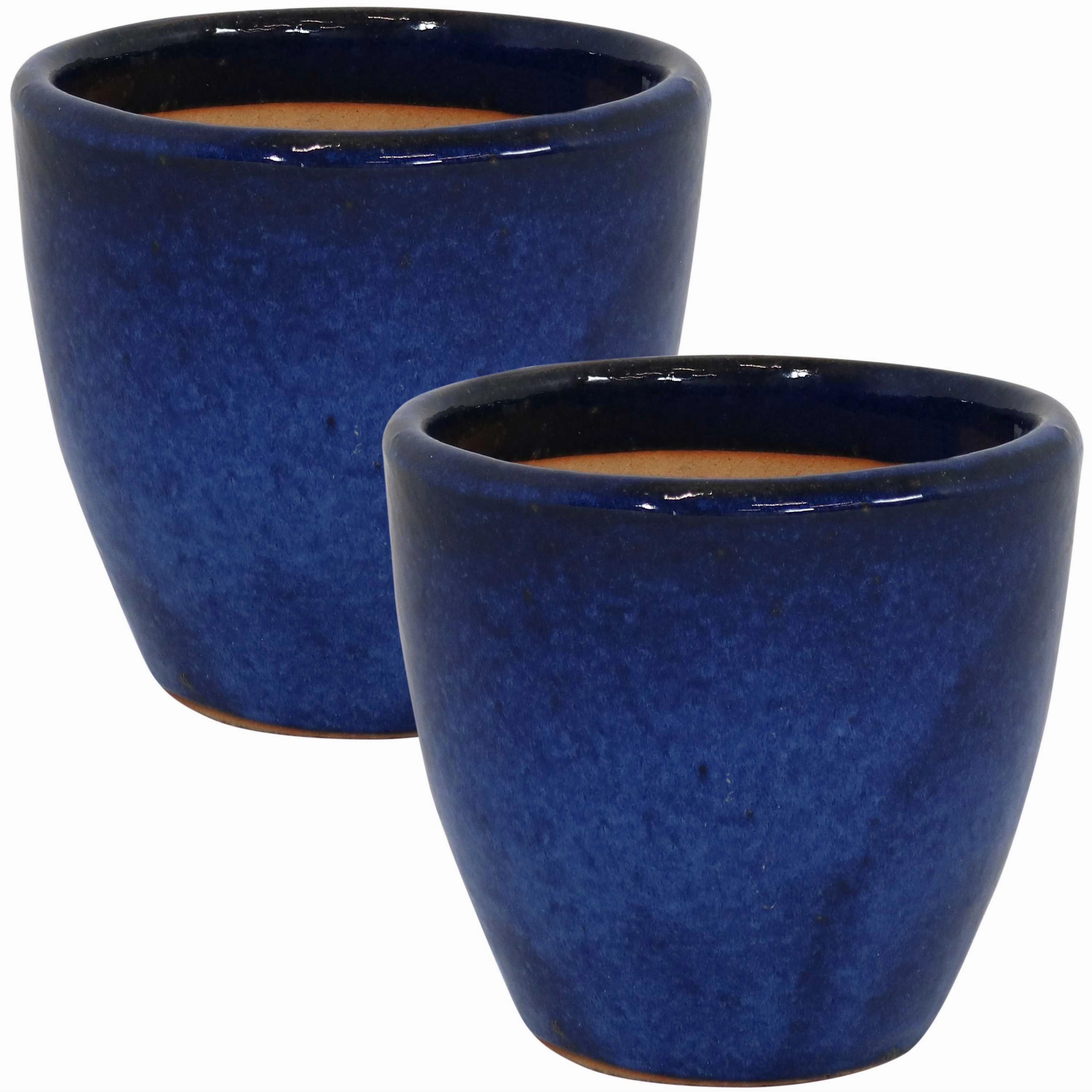 Sunnydaze Resort Glazed Ceramic Planter with Drainage Holes - Set of 2