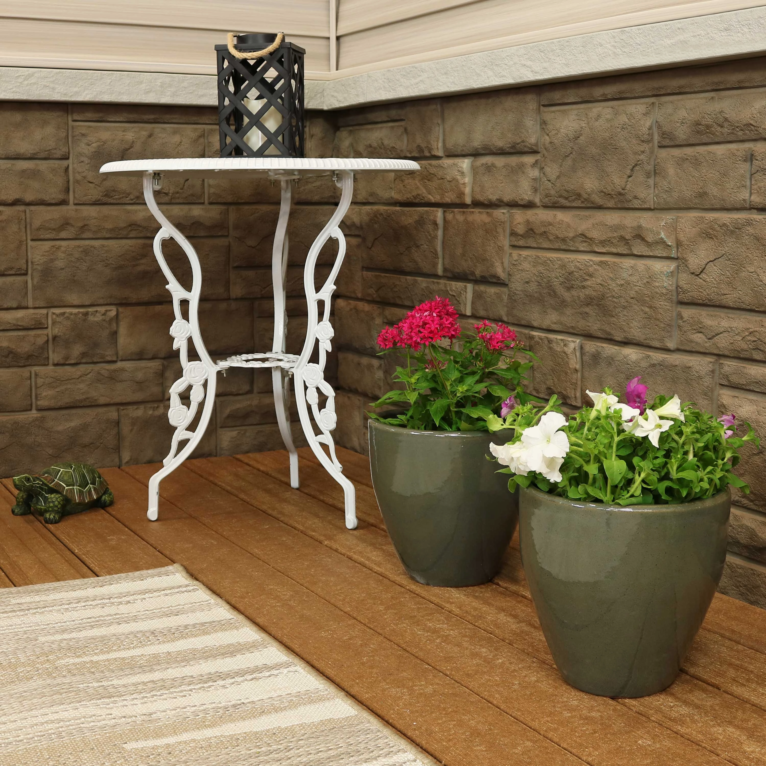 Sunnydaze Resort Glazed Ceramic Planter with Drainage Holes - Set of 2