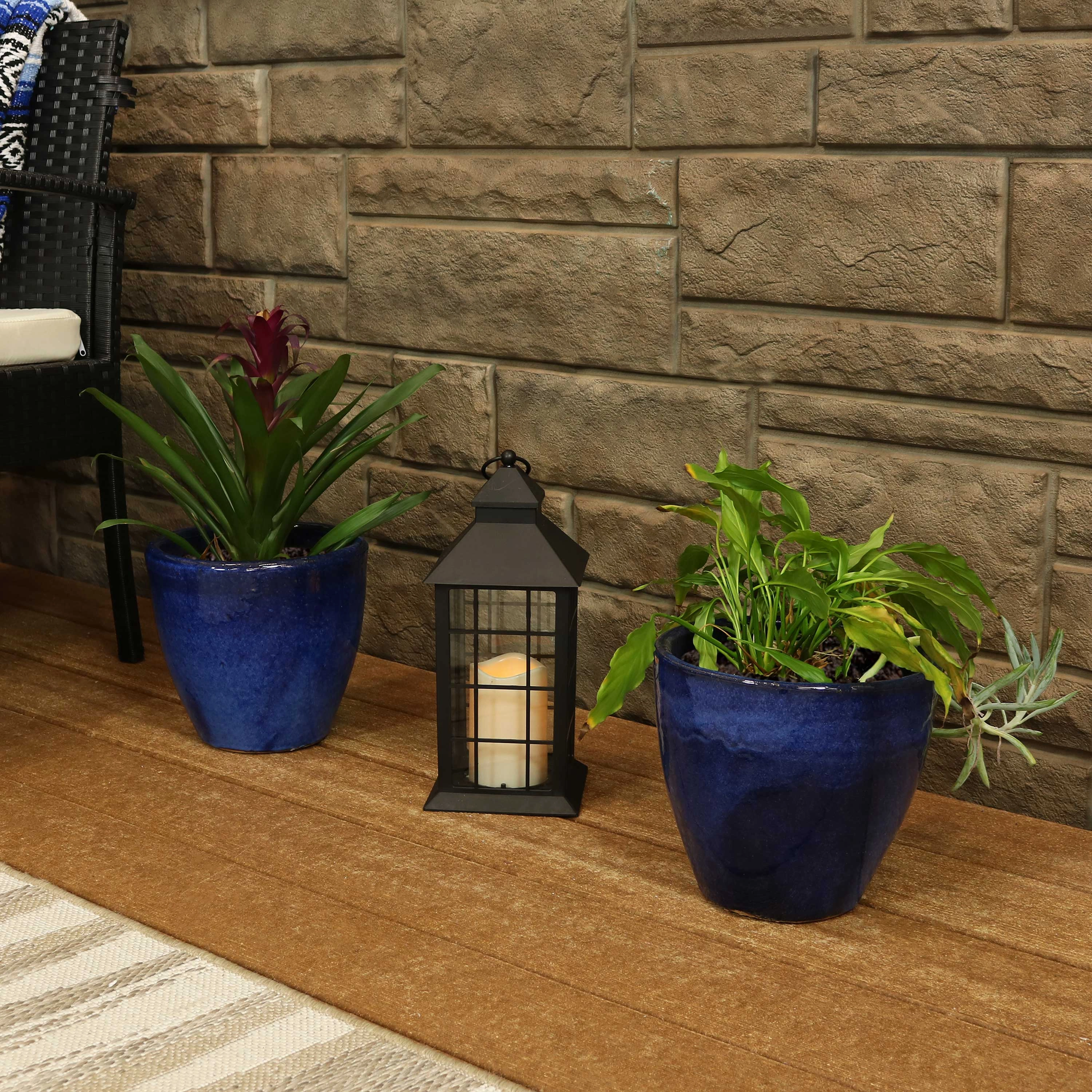 Sunnydaze Resort Glazed Ceramic Planter with Drainage Holes - Set of 2