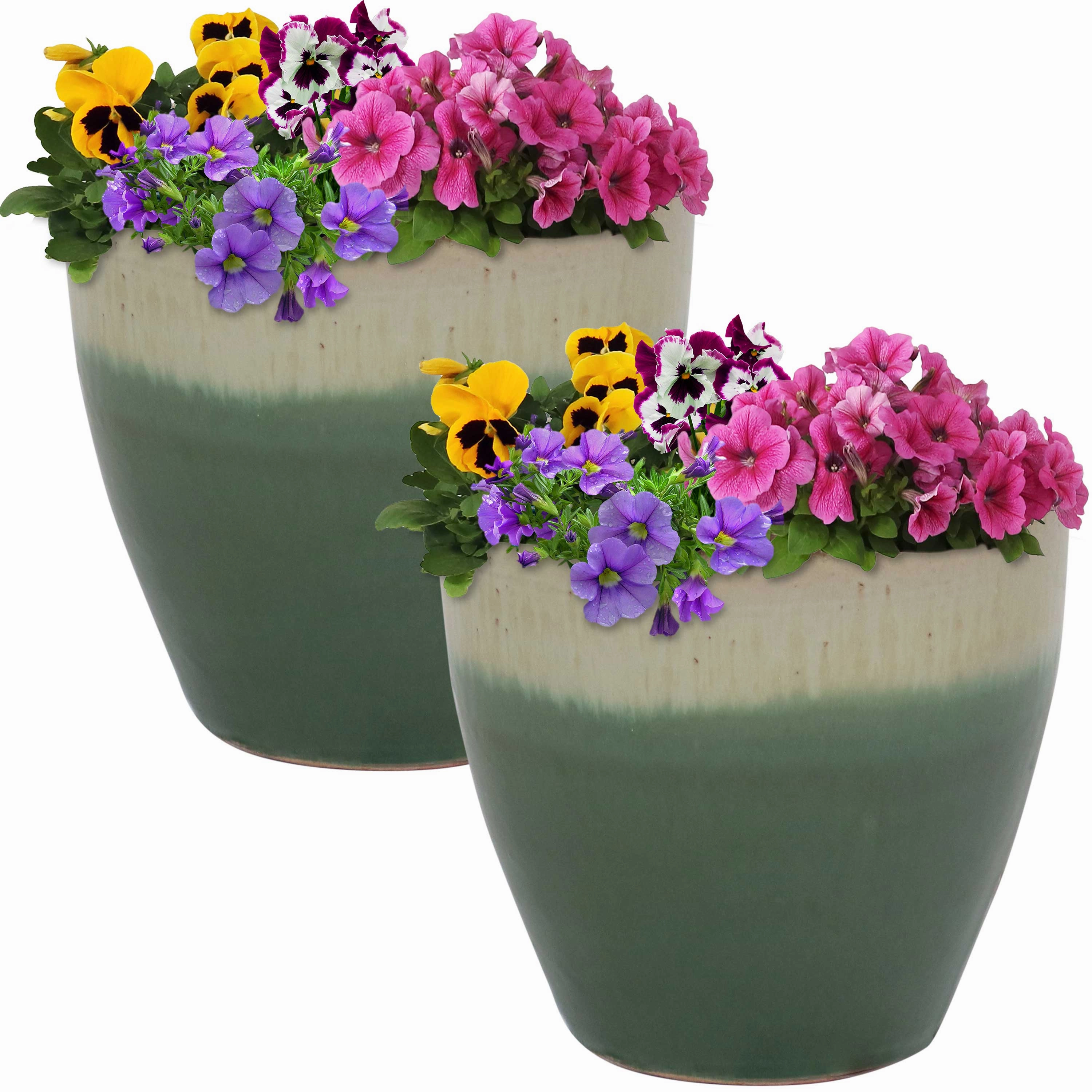 Sunnydaze Resort Glazed Ceramic Planter with Drainage Holes - Set of 2