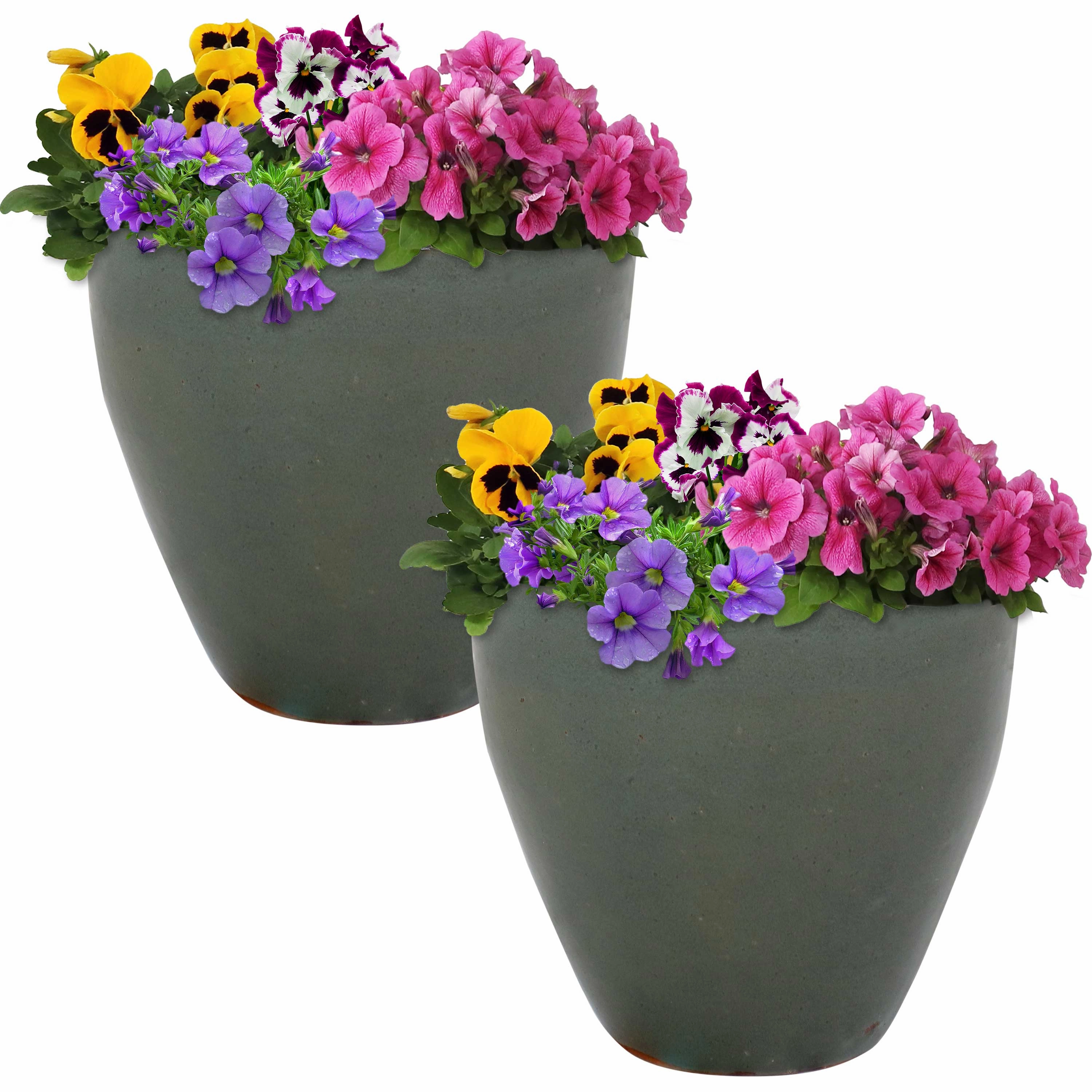 Sunnydaze Resort Glazed Ceramic Planter with Drainage Holes - Set of 2