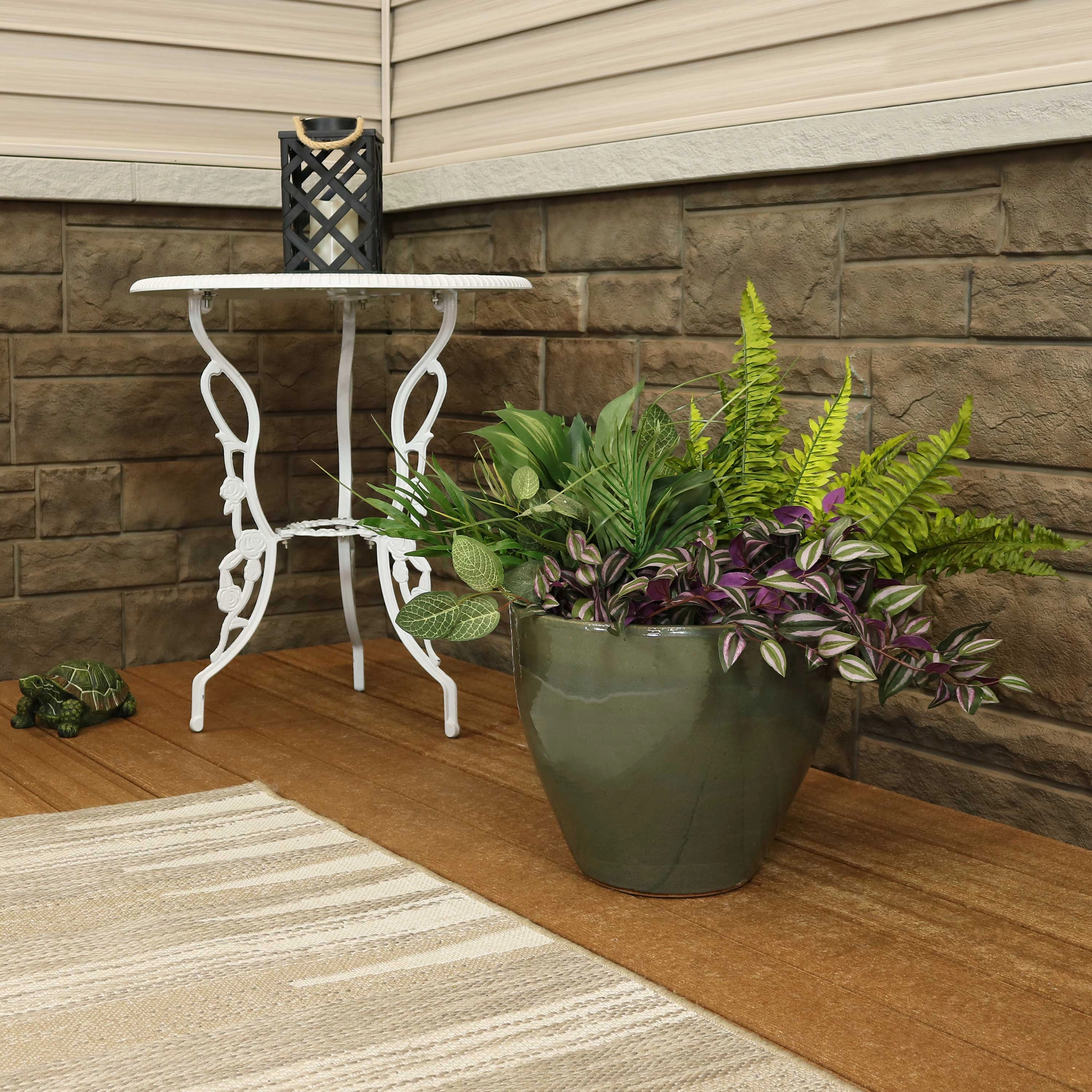 Sunnydaze Resort Round Glazed Ceramic Planter with Drainage