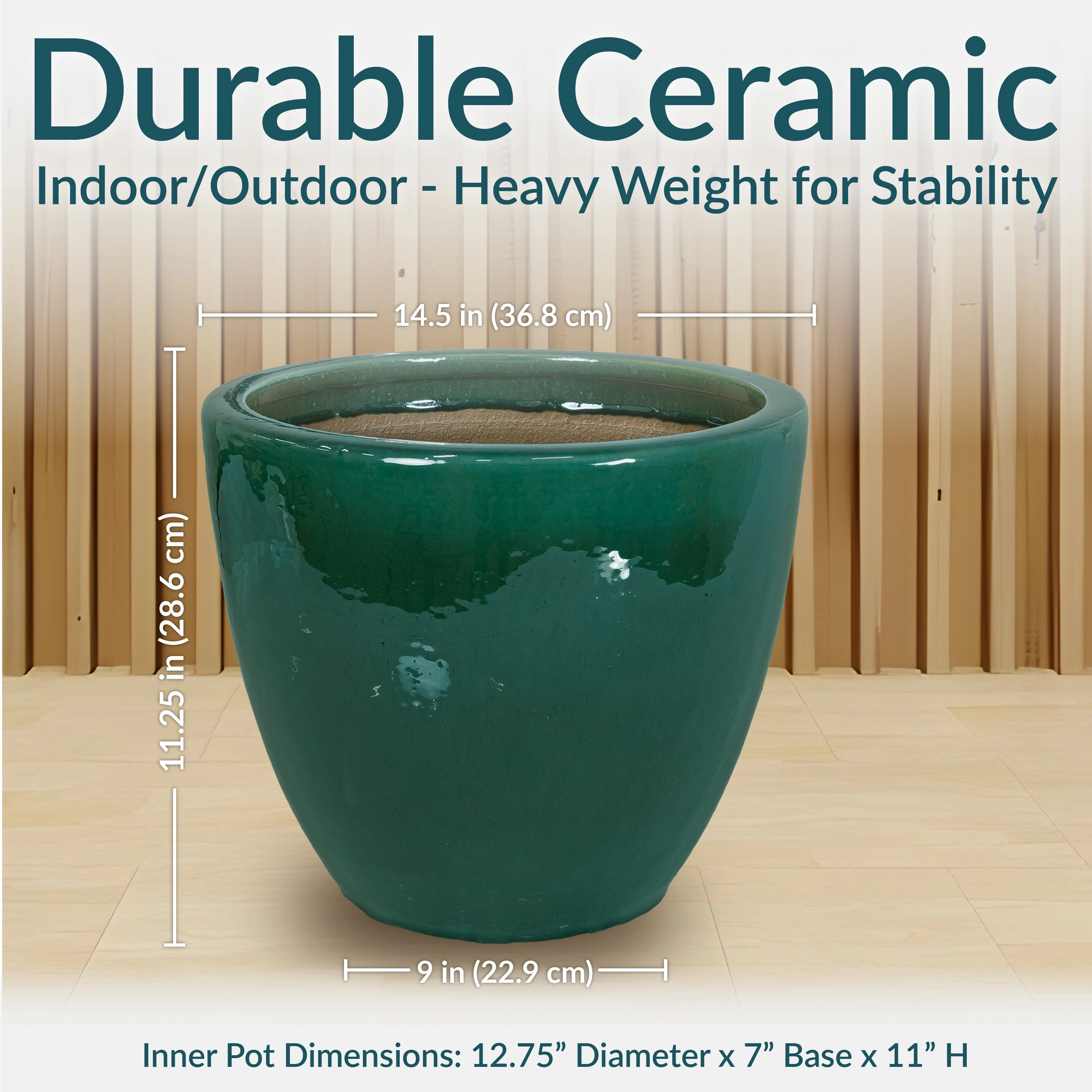 Sunnydaze Resort Round Glazed Ceramic Planter with Drainage
