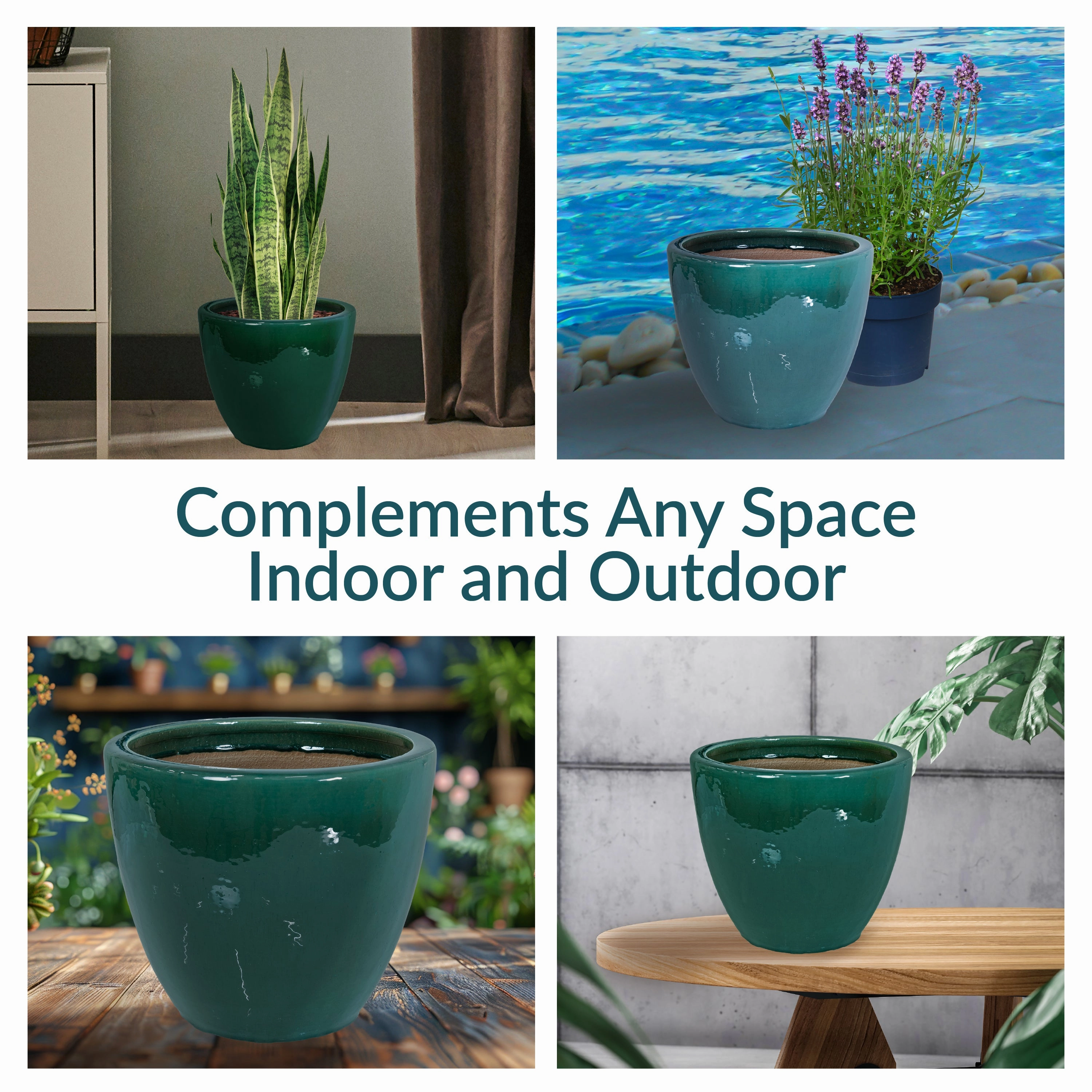 Sunnydaze Resort Round Glazed Ceramic Planter with Drainage