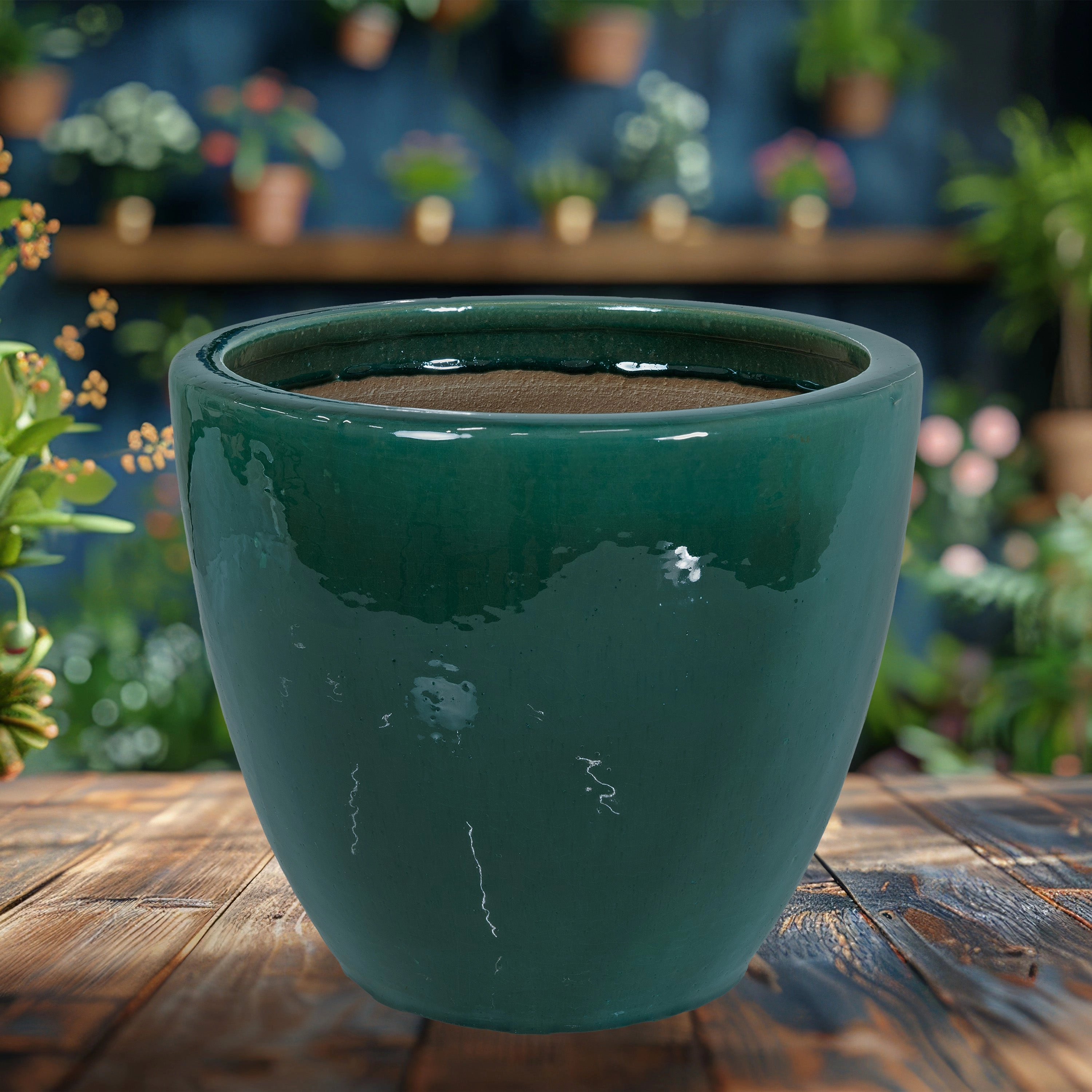 Sunnydaze Resort Round Glazed Ceramic Planter with Drainage