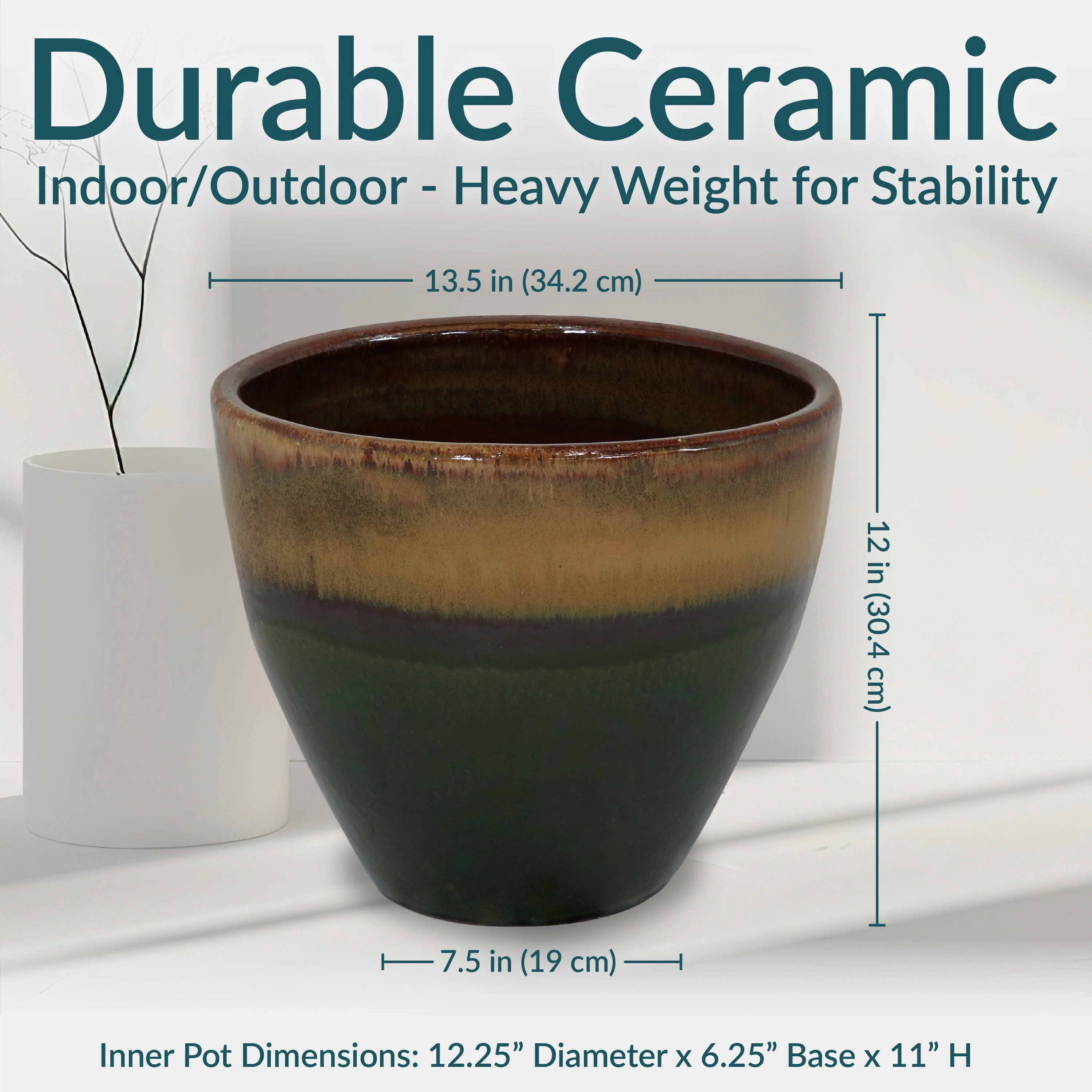 Sunnydaze Resort Round Glazed Ceramic Planter with Drainage