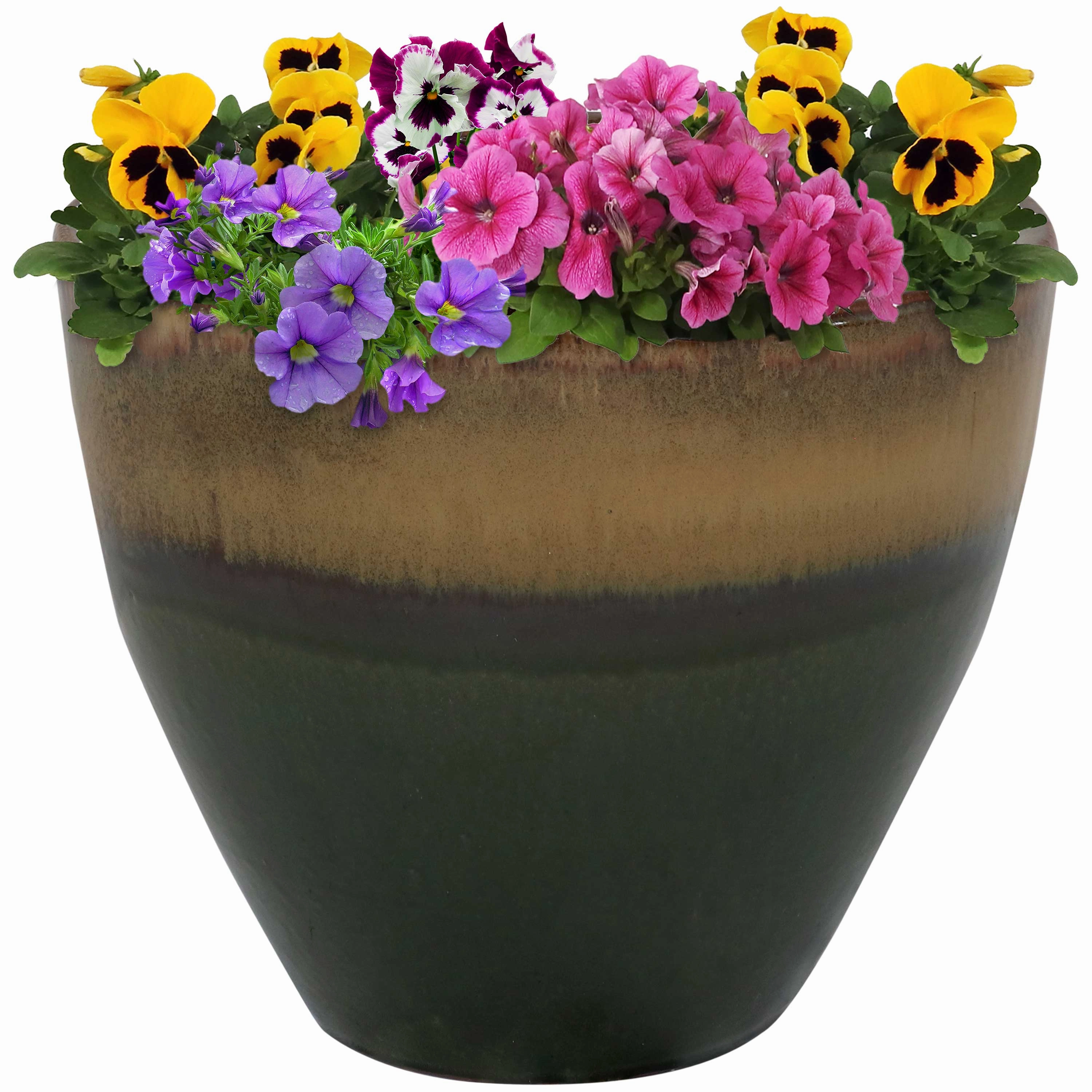 Sunnydaze Resort Round Glazed Ceramic Planter with Drainage