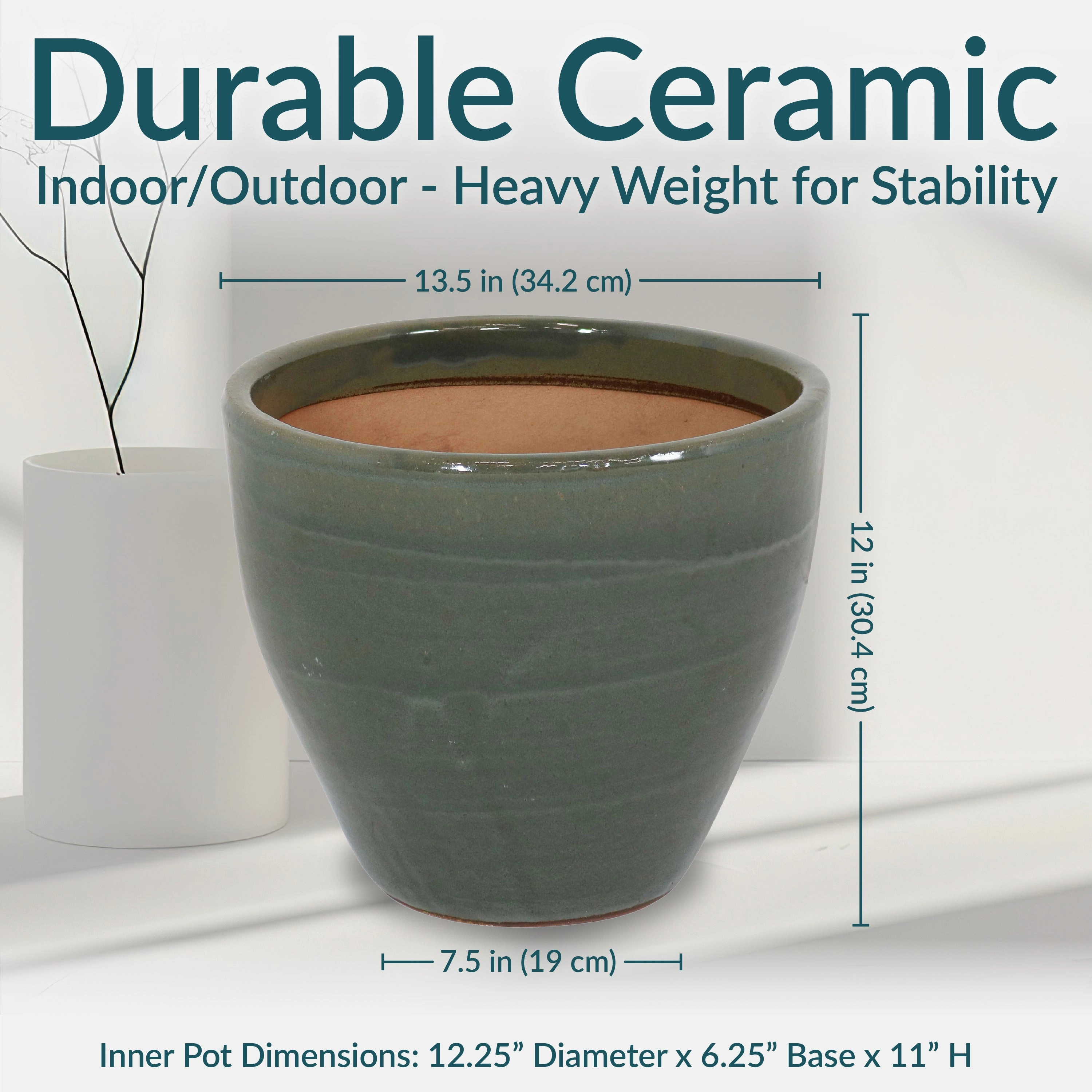 Sunnydaze Resort Round Glazed Ceramic Planter with Drainage