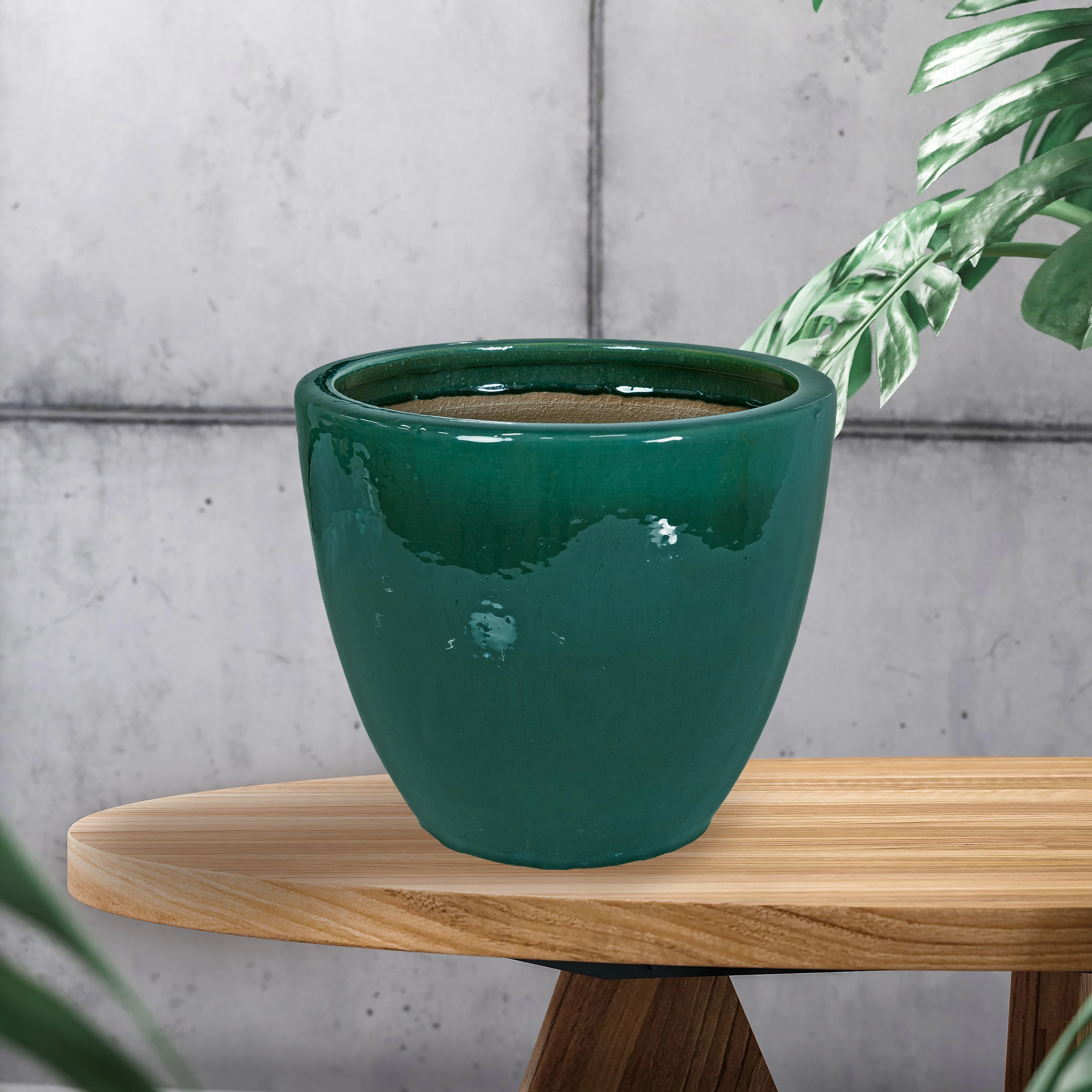 Sunnydaze Resort Round Glazed Ceramic Planter with Drainage