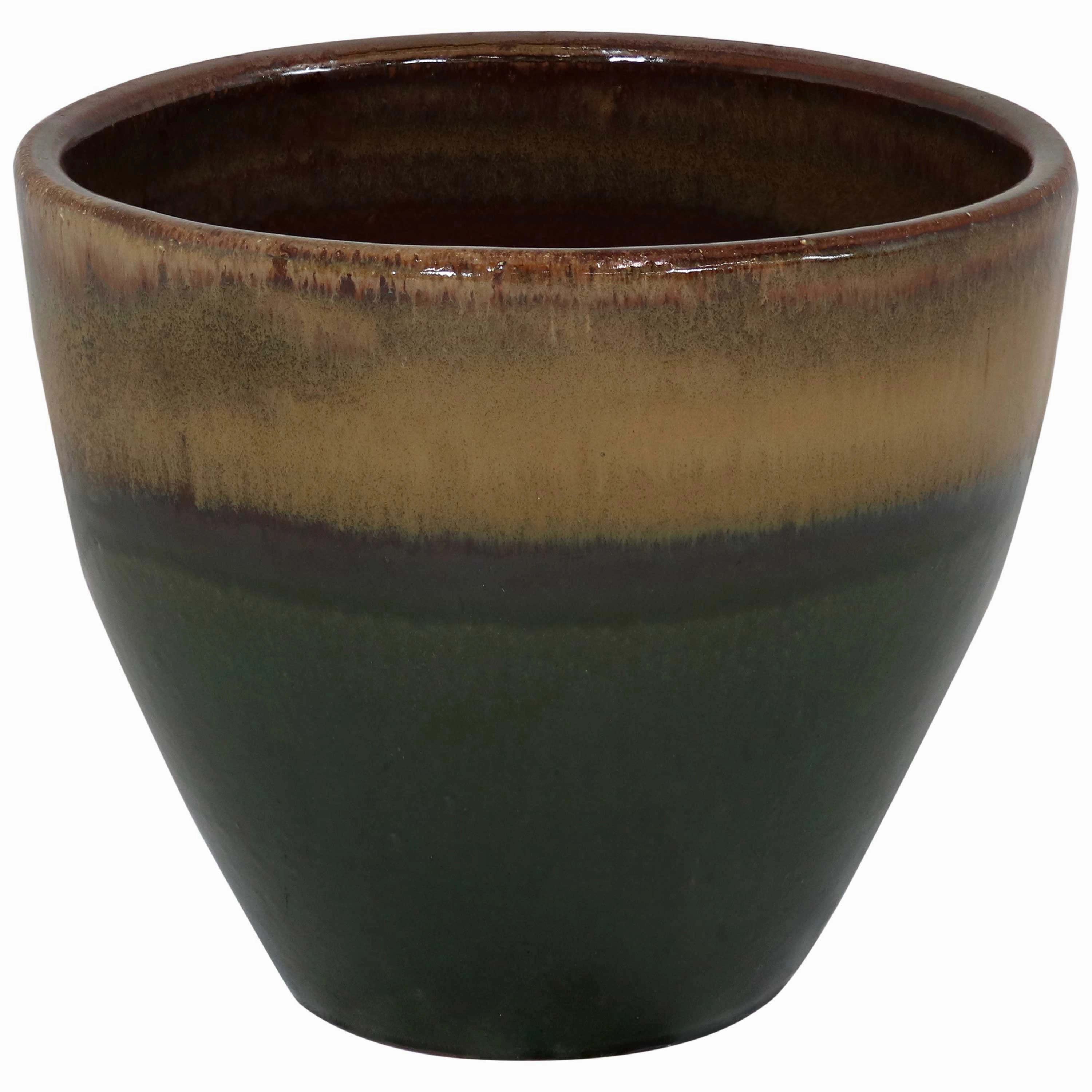 Sunnydaze Resort Round Glazed Ceramic Planter with Drainage