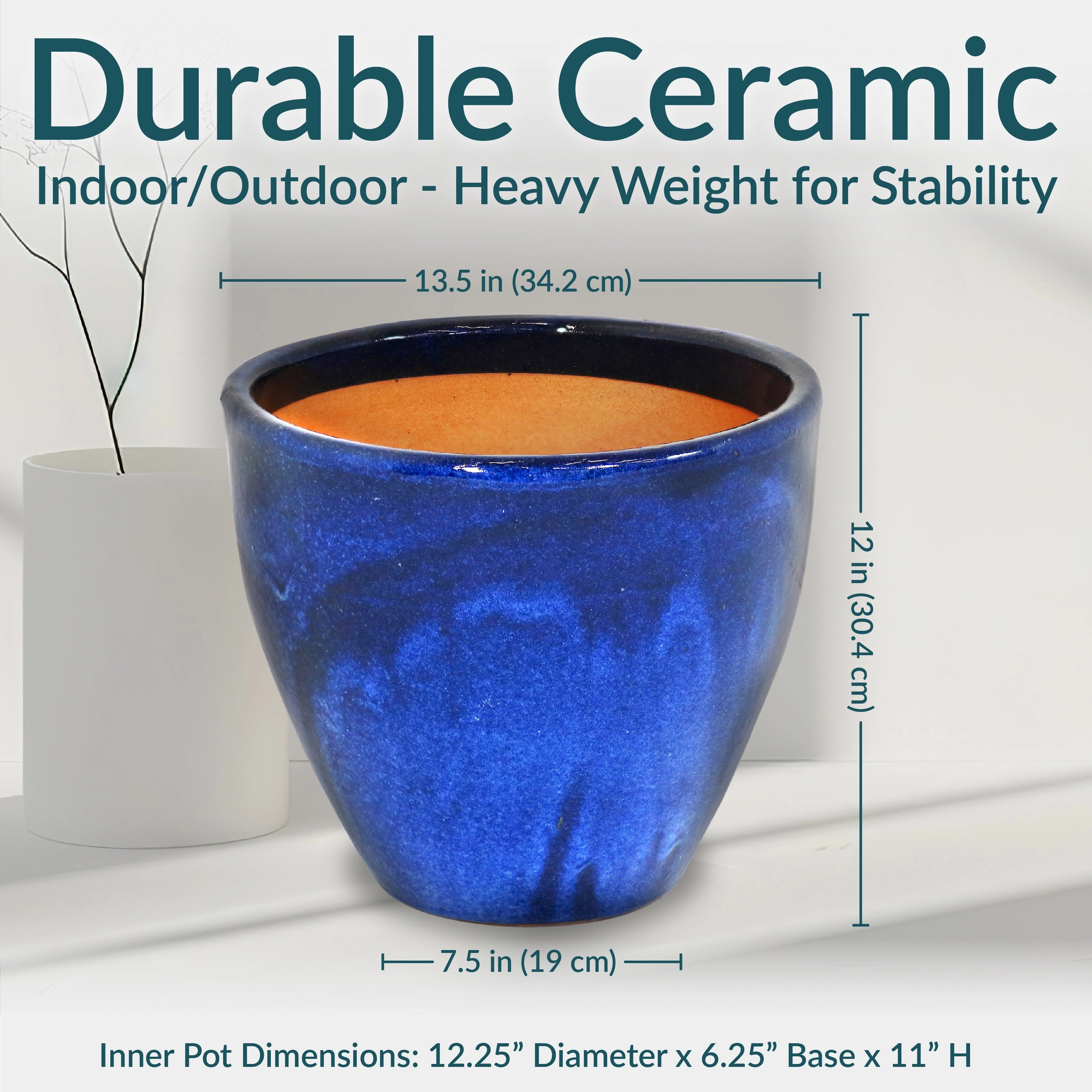 Sunnydaze Resort Round Glazed Ceramic Planter with Drainage