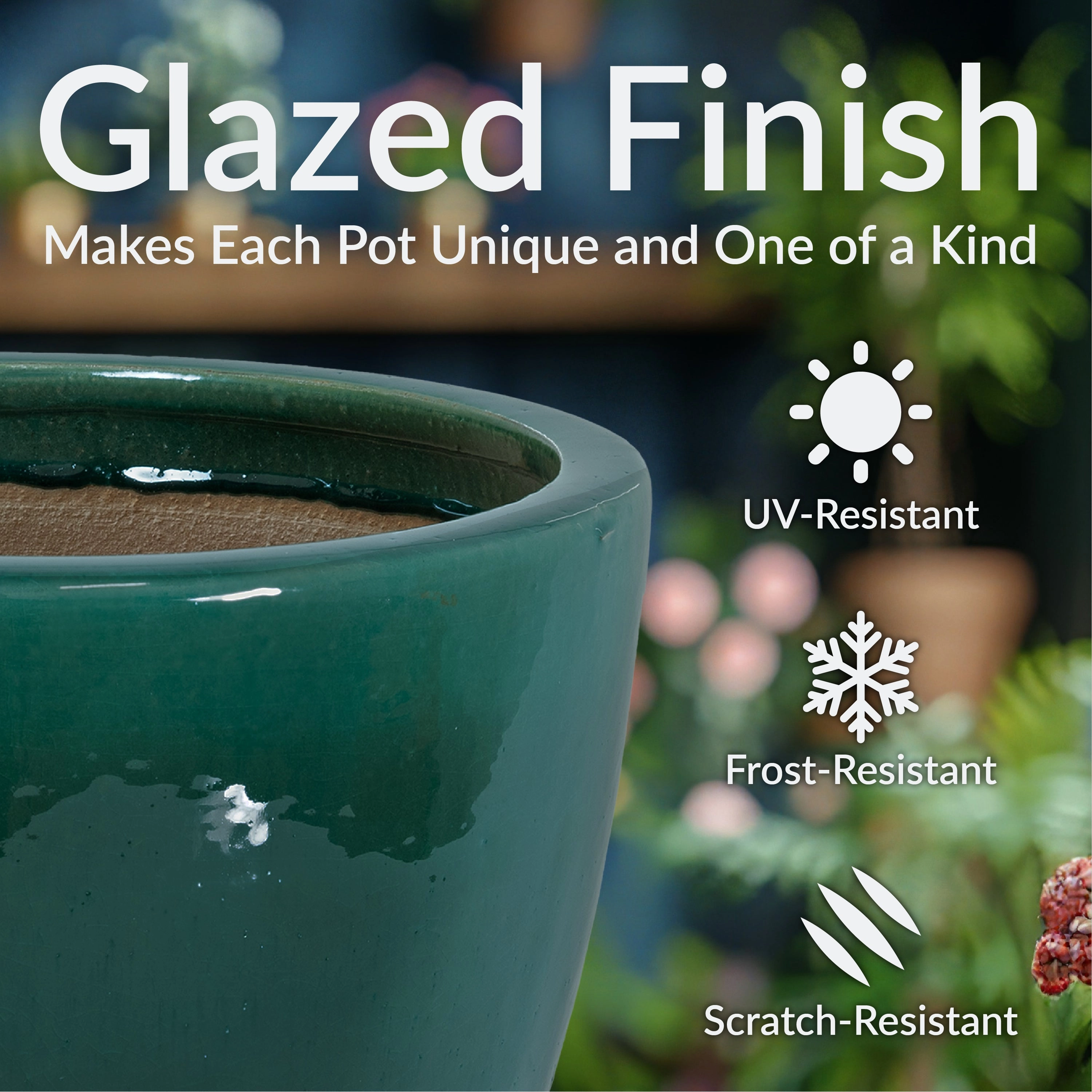 Sunnydaze Resort Round Glazed Ceramic Planter with Drainage