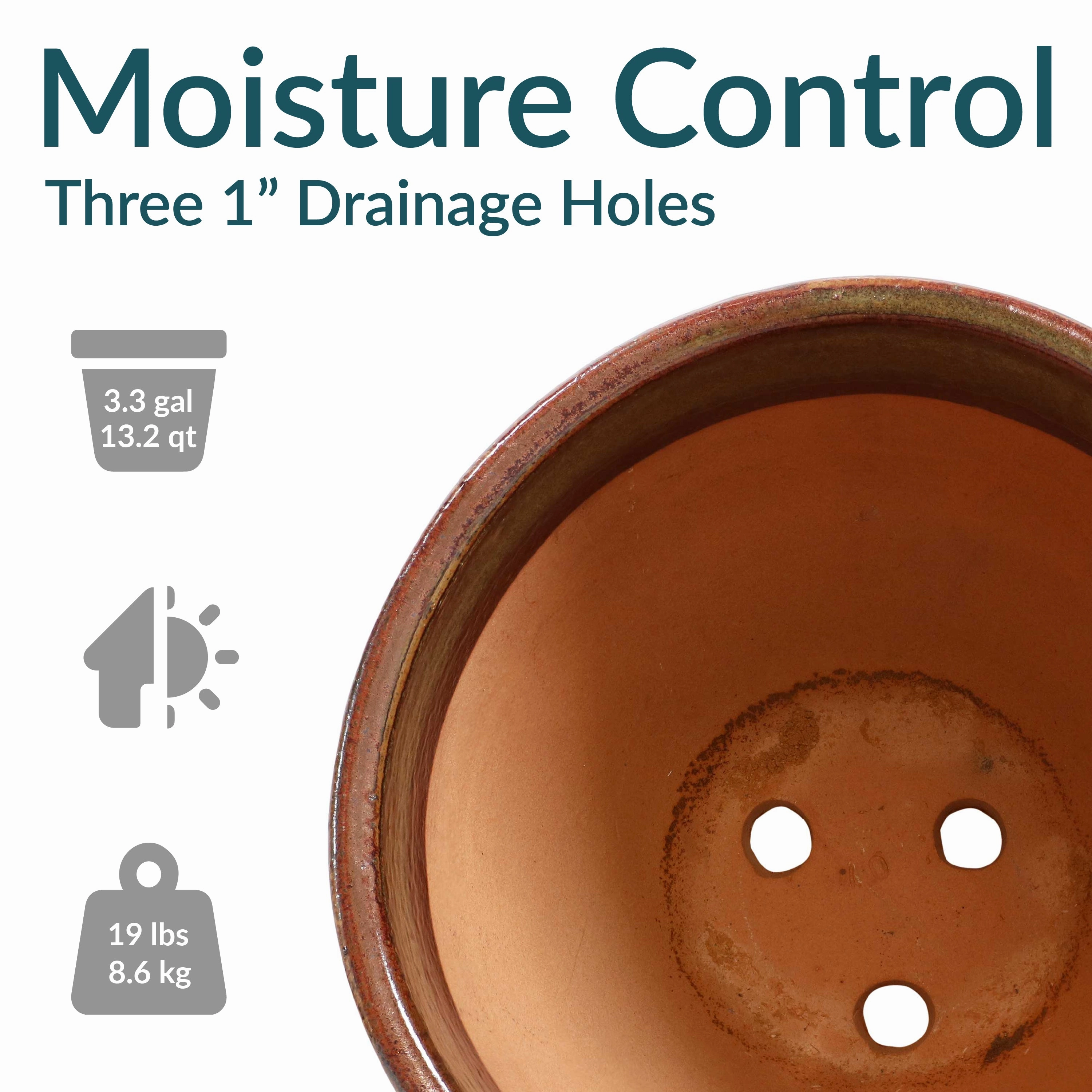 Sunnydaze Resort Round Glazed Ceramic Planter with Drainage