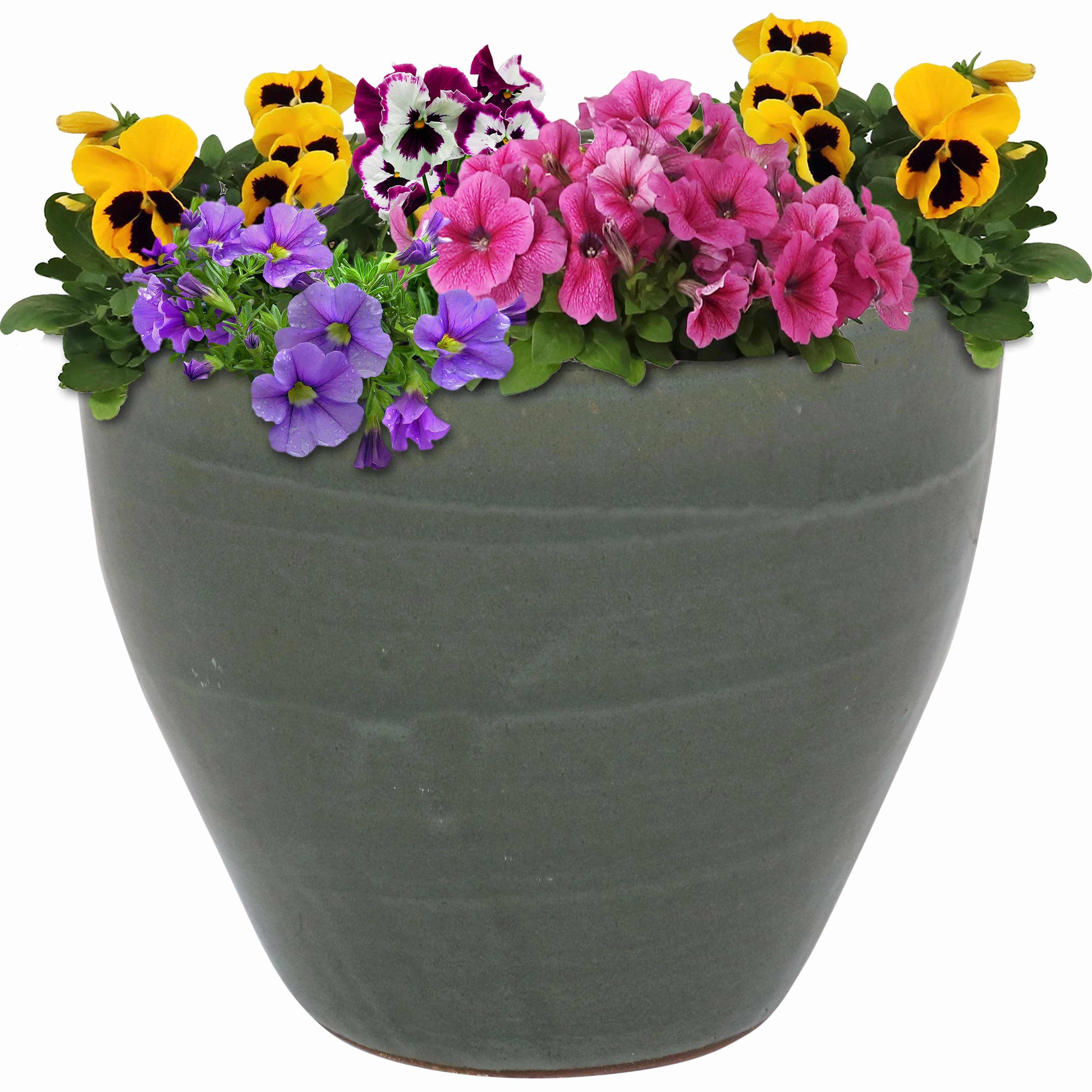Sunnydaze Resort Round Glazed Ceramic Planter with Drainage