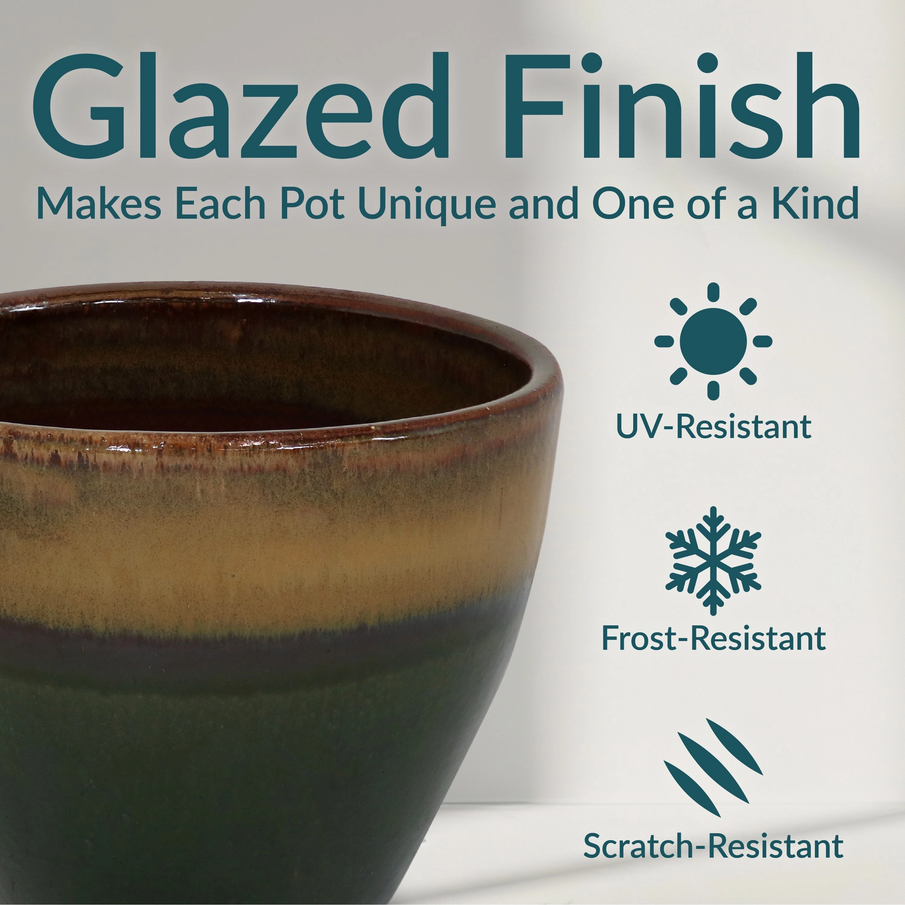 Sunnydaze Resort Round Glazed Ceramic Planter with Drainage