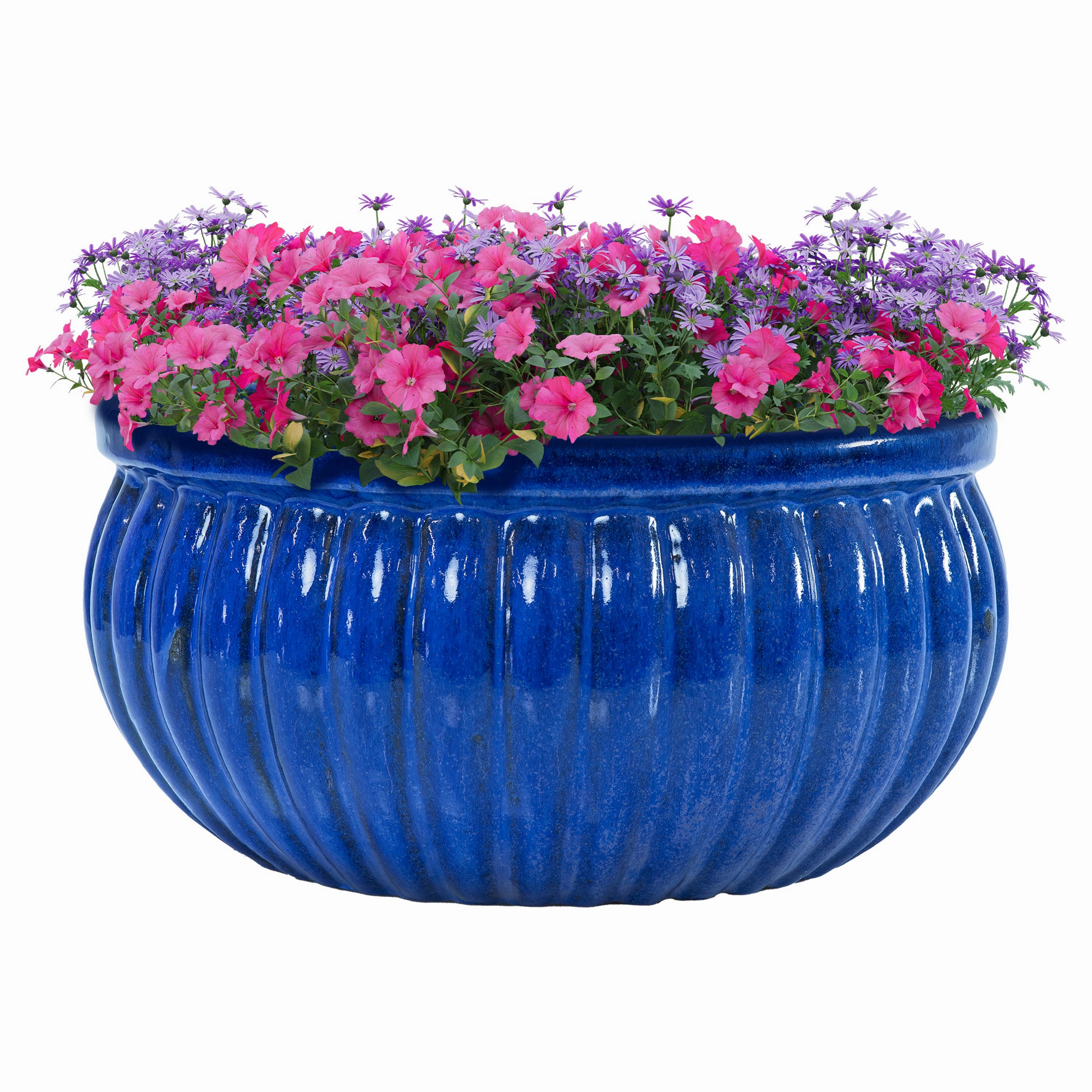 Sunnydaze Ribbed Glazed Ceramic Planter Bowl - Imperial Blue decorative outdoor planter box designs
