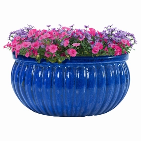 Sunnydaze Ribbed Glazed Ceramic Planter Bowl - Imperial Blue decorative outdoor planter box designs