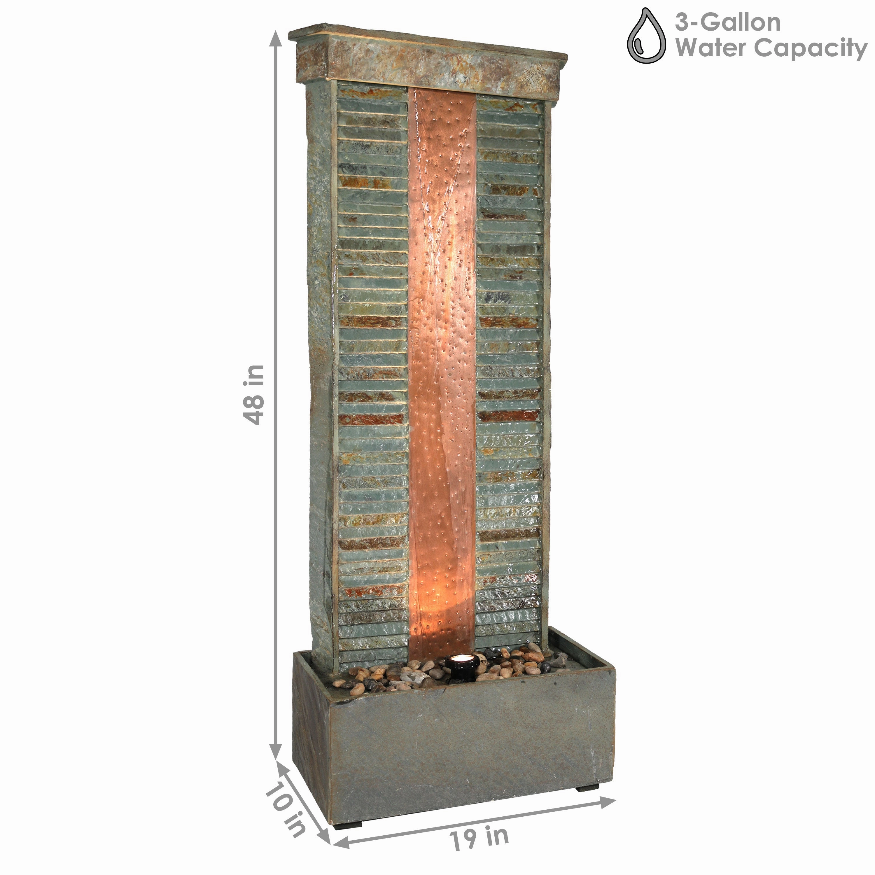 Sunnydaze Rippled Slate Water Fountain with LED Lights - 48"