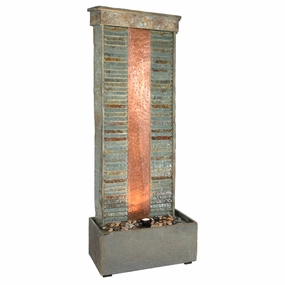 Sunnydaze Rippled Slate Water Fountain with LED Lights - 48"outdoor garden water fountain