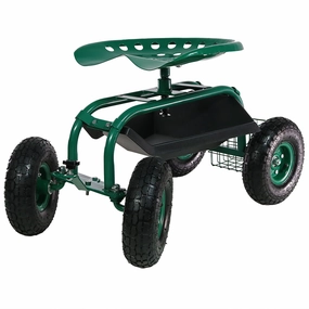 Sunnydaze Rolling Garden Cart with Work Seat and Steering Handle decorative outdoor planter box designs