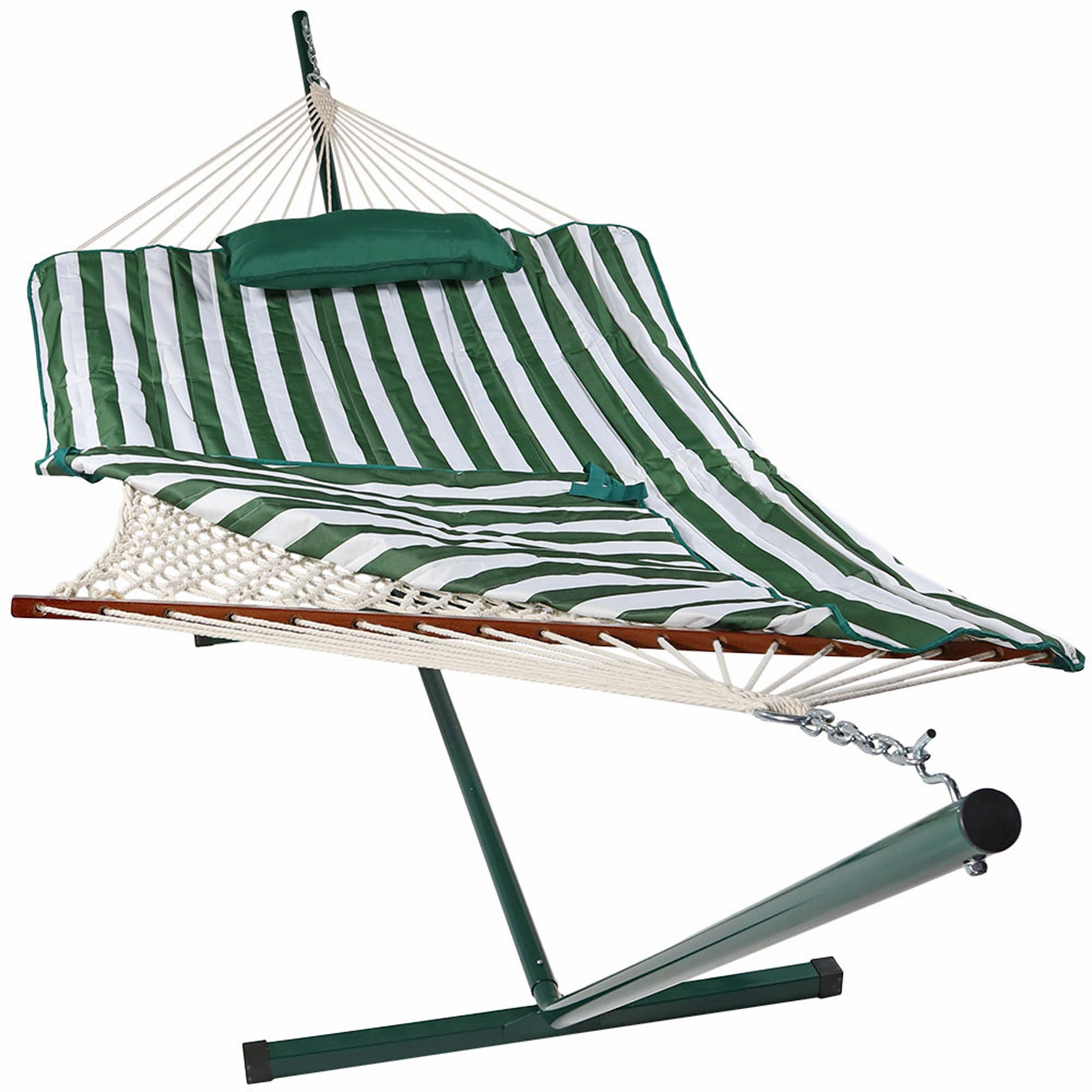 Sunnydaze Rope Hammock with 12' Steel Stand, Pad, and Pillow