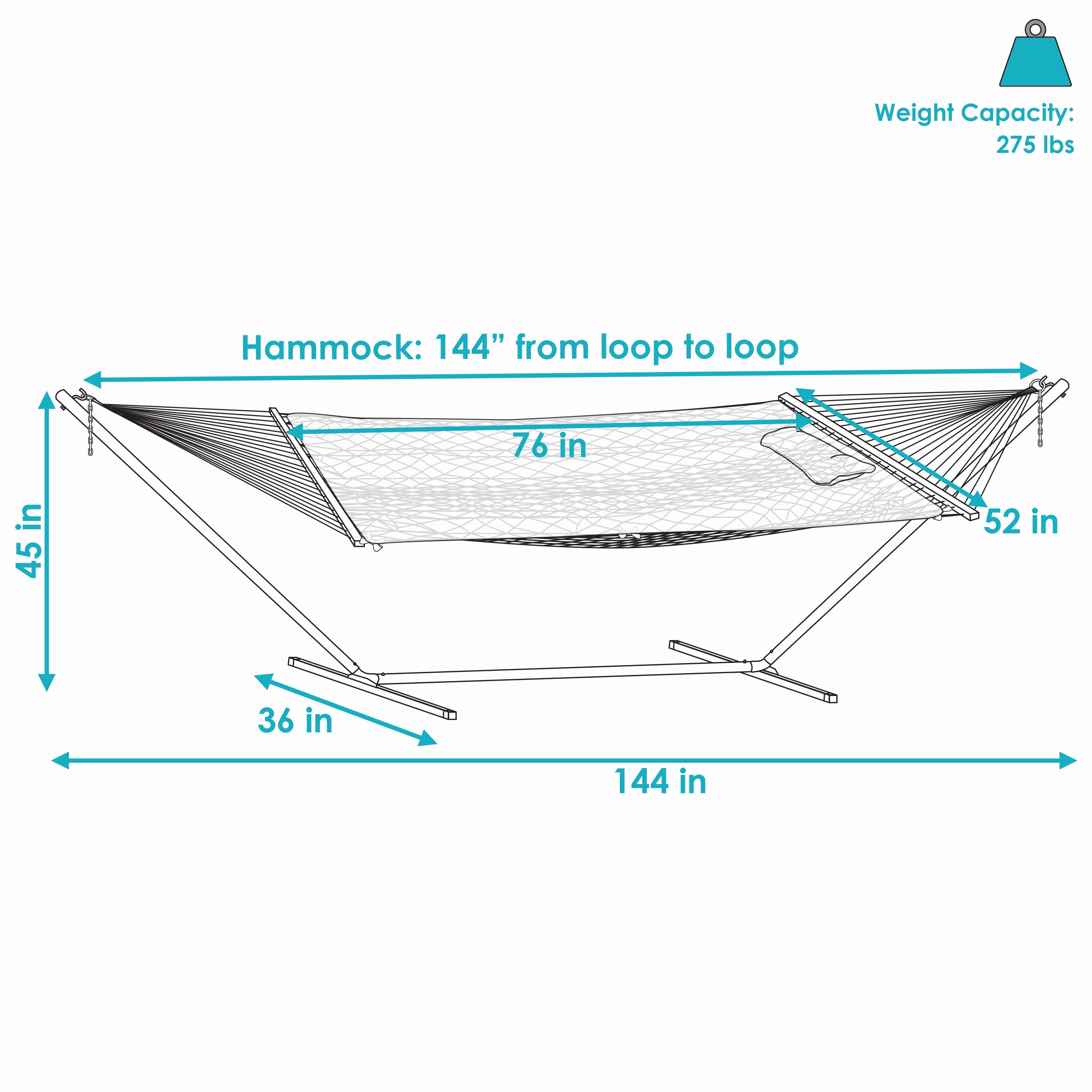 Sunnydaze Rope Hammock with 12' Steel Stand, Pad, and Pillow