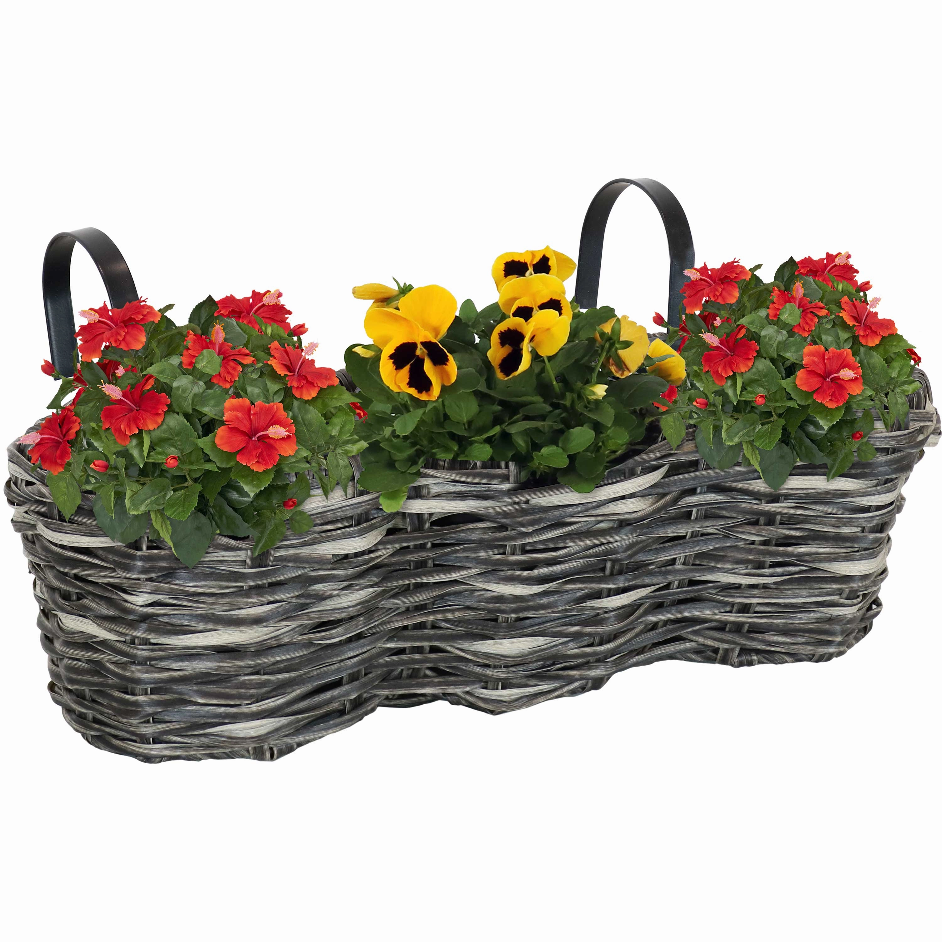 Sunnydaze Round Polyrattan 3-Section Over-the-Rail Planter decorative outdoor planter box designs