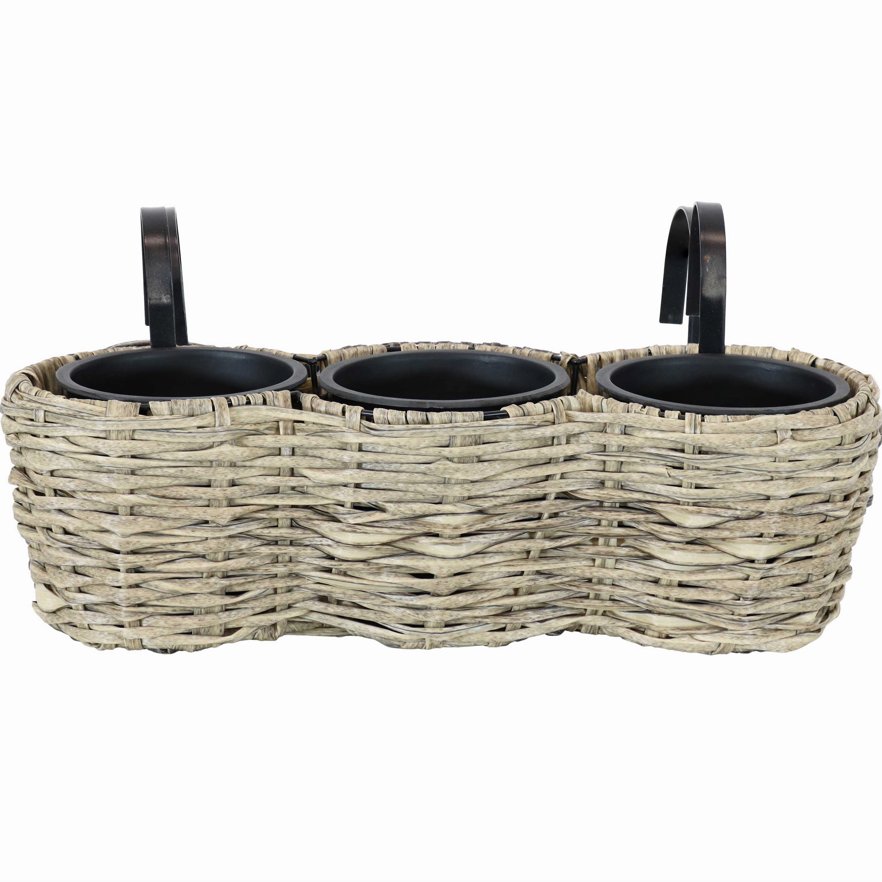 Sunnydaze Round Polyrattan 3-Section Over-the-Rail Planter