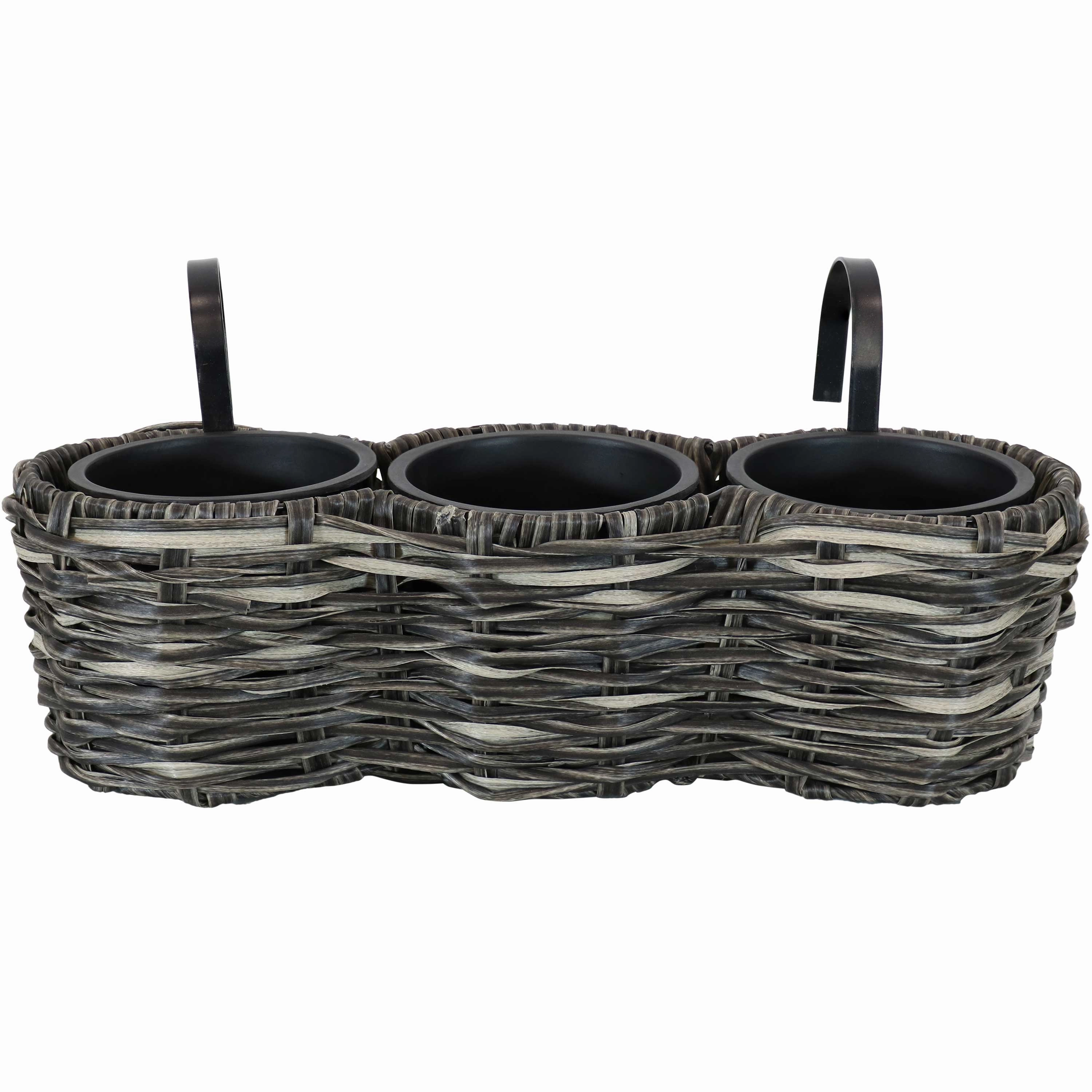 Sunnydaze Round Polyrattan 3-Section Over-the-Rail Planter