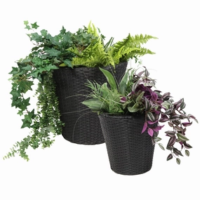 Sunnydaze Round Polyrattan Indoor Planters - 1 Large/1 Small Planter decorative outdoor planter box designs