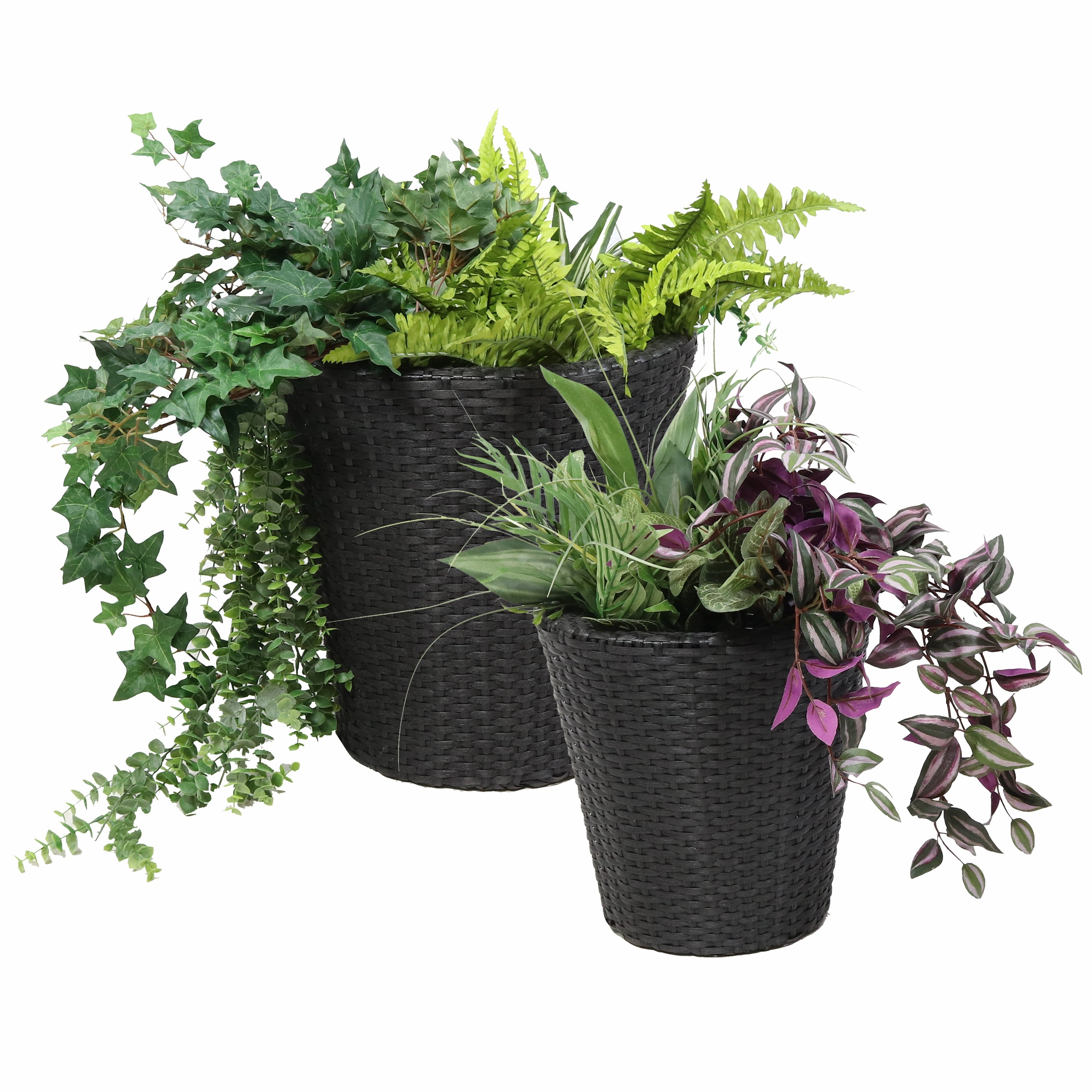 Sunnydaze Round Polyrattan Indoor Planters - 1 Large/1 Small Planter decorative outdoor planter box designs
