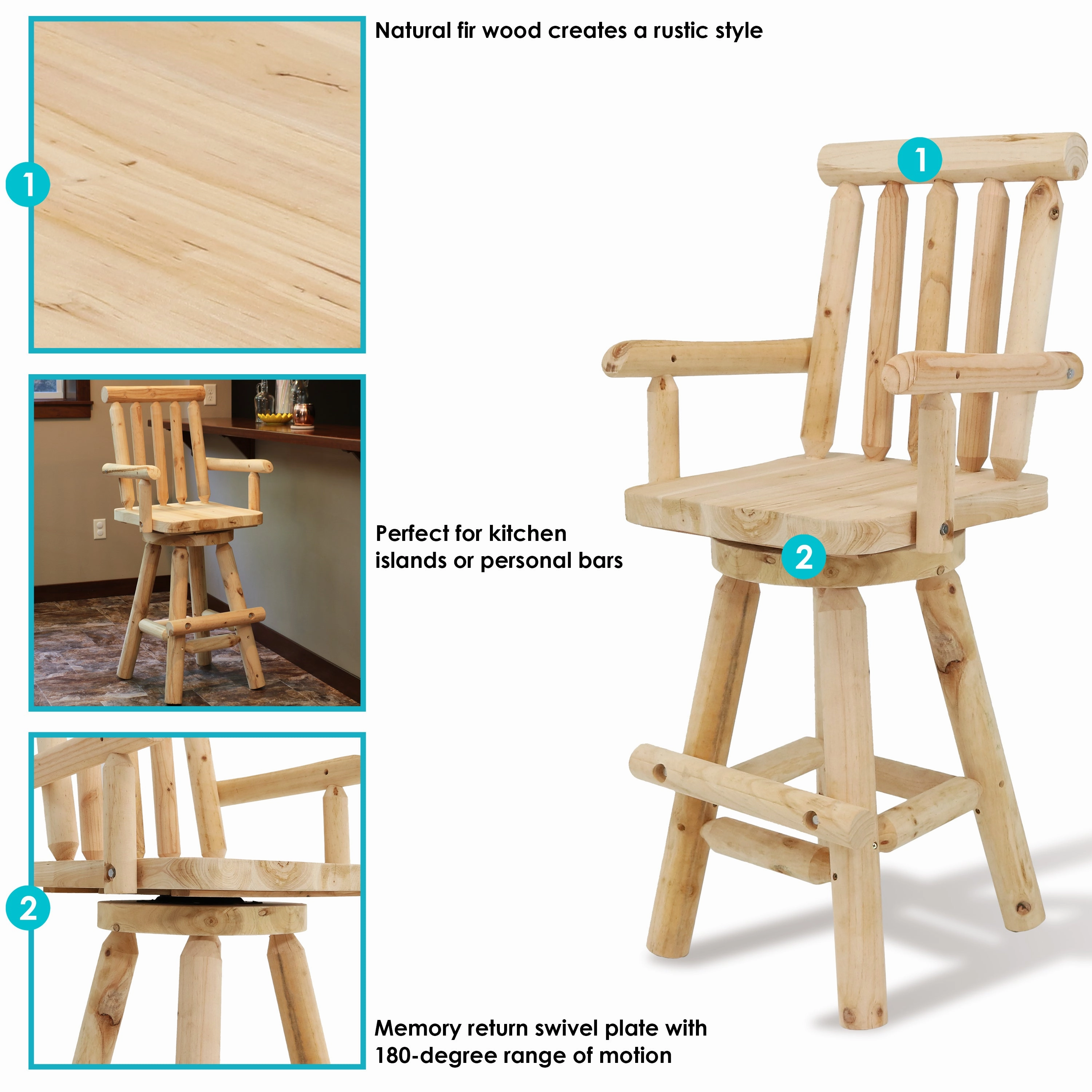 Sunnydaze Rustic Outdoor Barstool - Log Cabin Style Bar Height Stool - 4'
