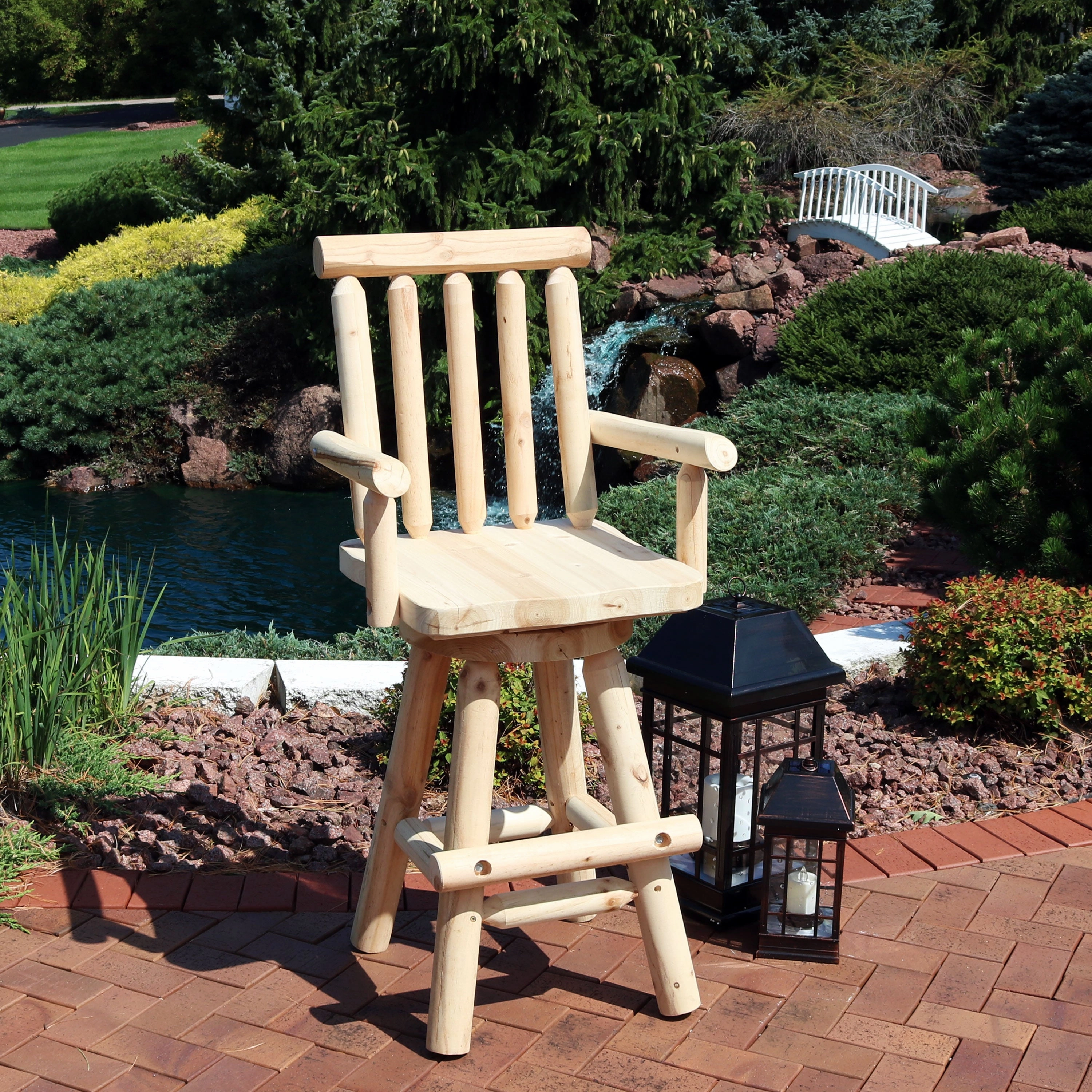 Sunnydaze Rustic Outdoor Barstool - Log Cabin Style Bar Height Stool - 4'