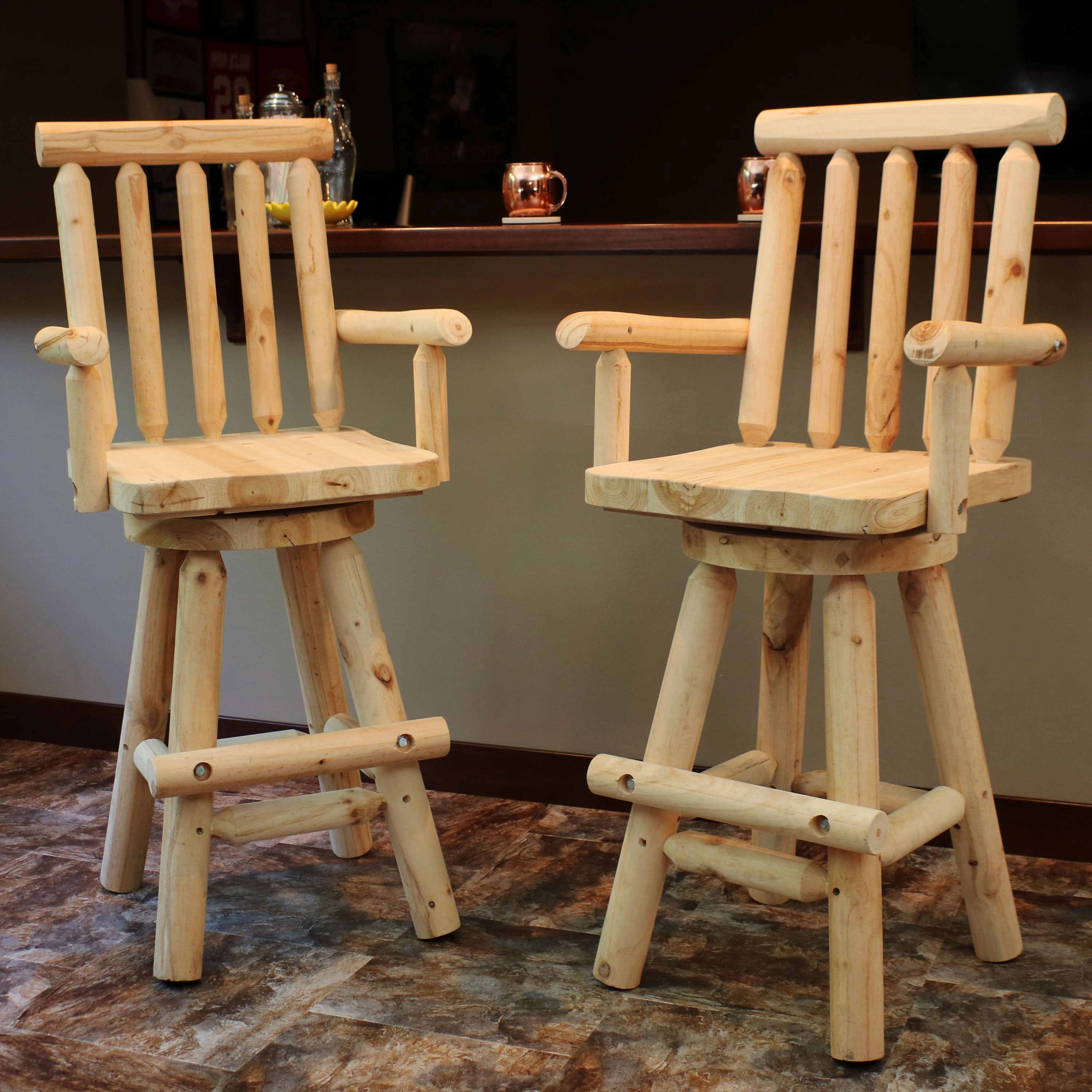 Sunnydaze Rustic Outdoor Barstool - Log Cabin Style Bar Height Stool - 4'