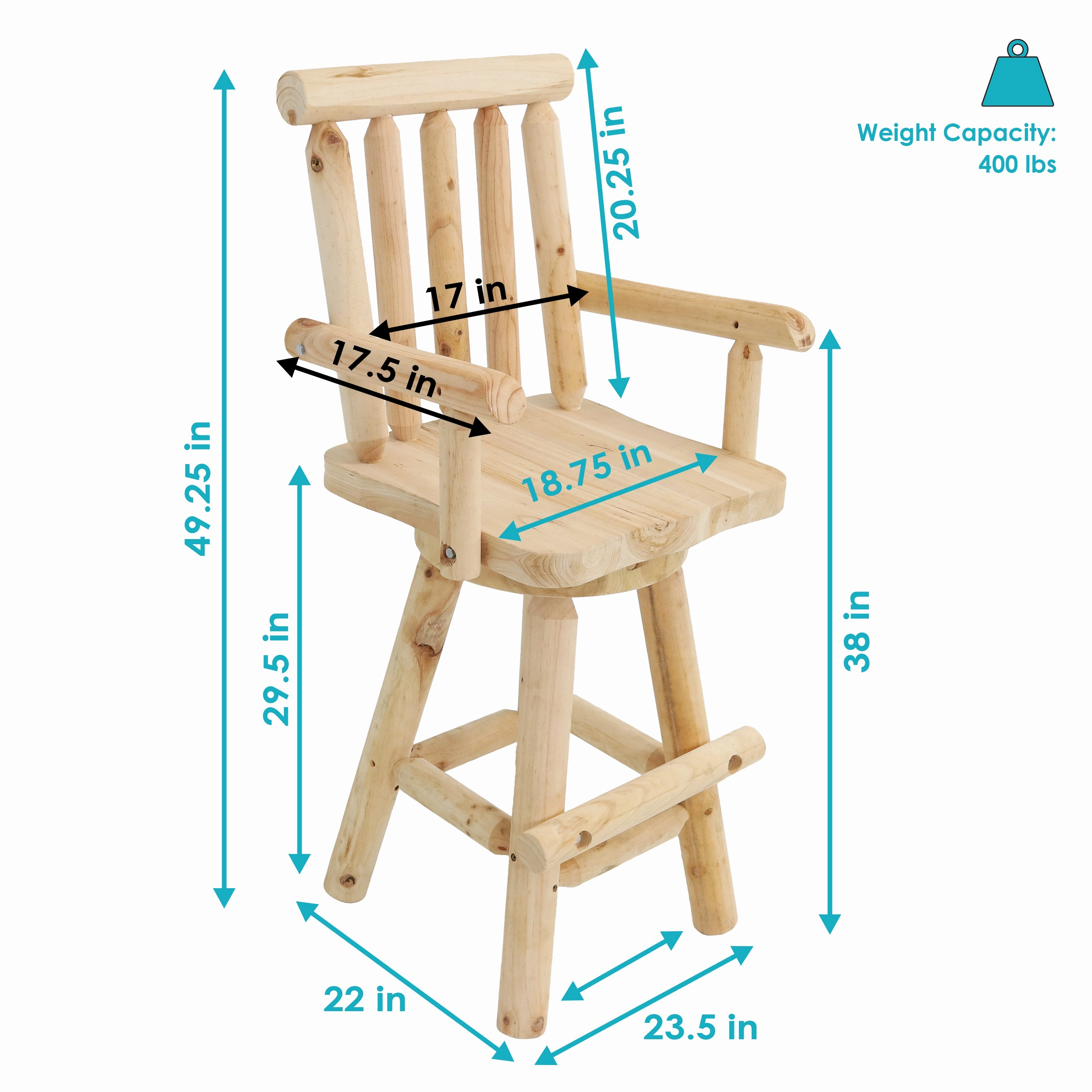 Sunnydaze Rustic Outdoor Barstool - Log Cabin Style Bar Height Stool - 4'