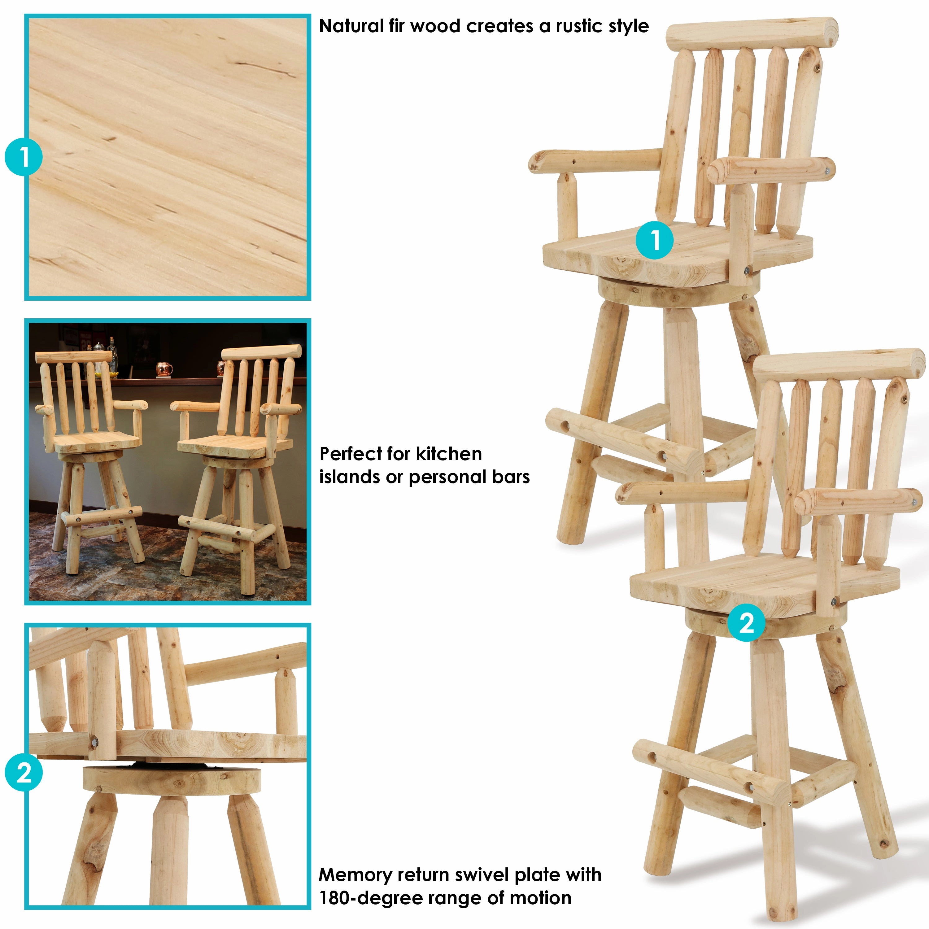 Sunnydaze Rustic Outdoor Barstool - Log Cabin Style Bar Height Stool - 4'