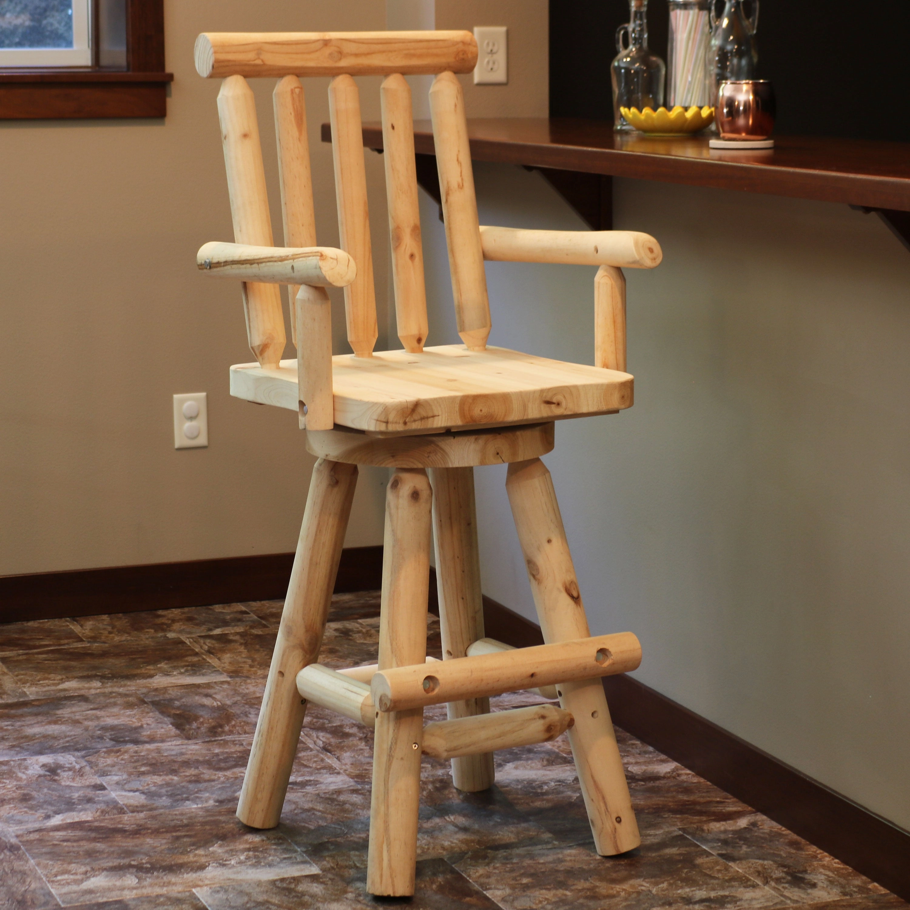 Sunnydaze Rustic Outdoor Barstool - Log Cabin Style Bar Height Stool - 4'outdoor patio furniture set