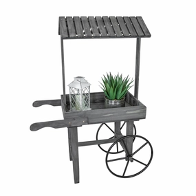 Sunnydaze Rustic, Vintage Flower Cart Display Stand with Wheels - Gray decorative outdoor planter box designs