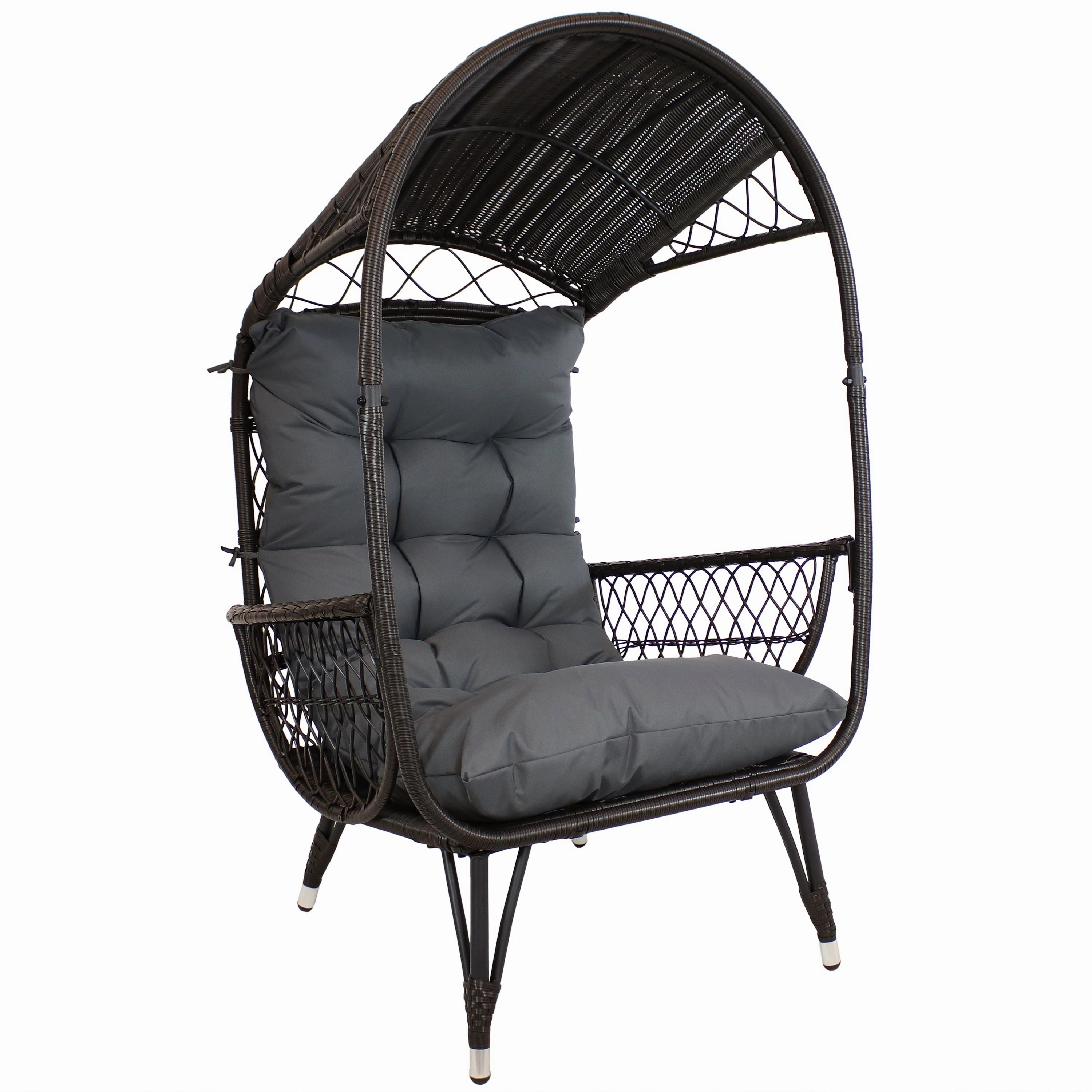 Sunnydaze Shaded Comfort Wicker Outdoor Egg Chair with Legs - 56.5" Hegg swing chair for outdoor use