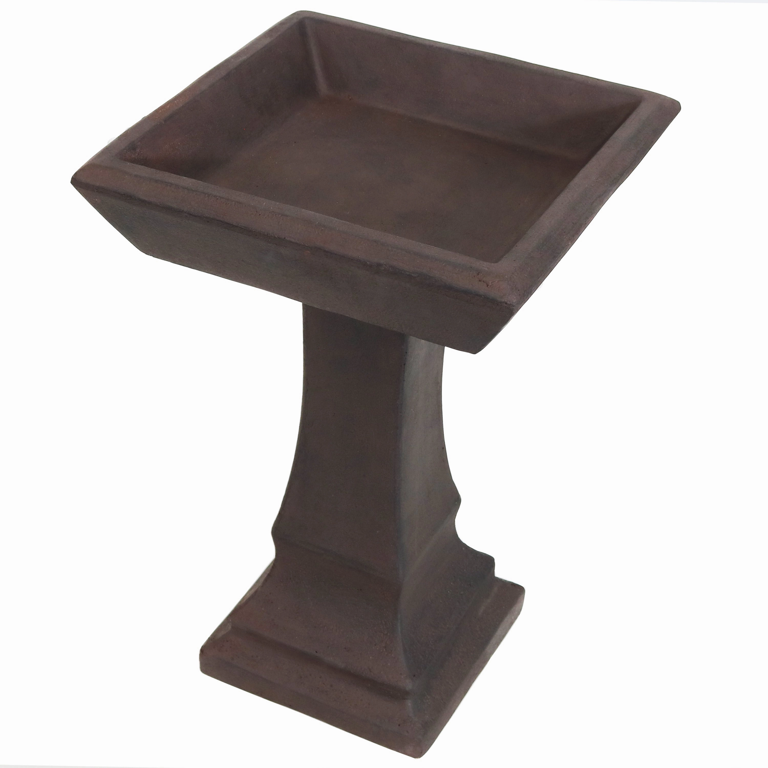 Sunnydaze Simply Square Modern Reinforced Concrete Bird Bath - 23"outdoor garden decorative ornaments