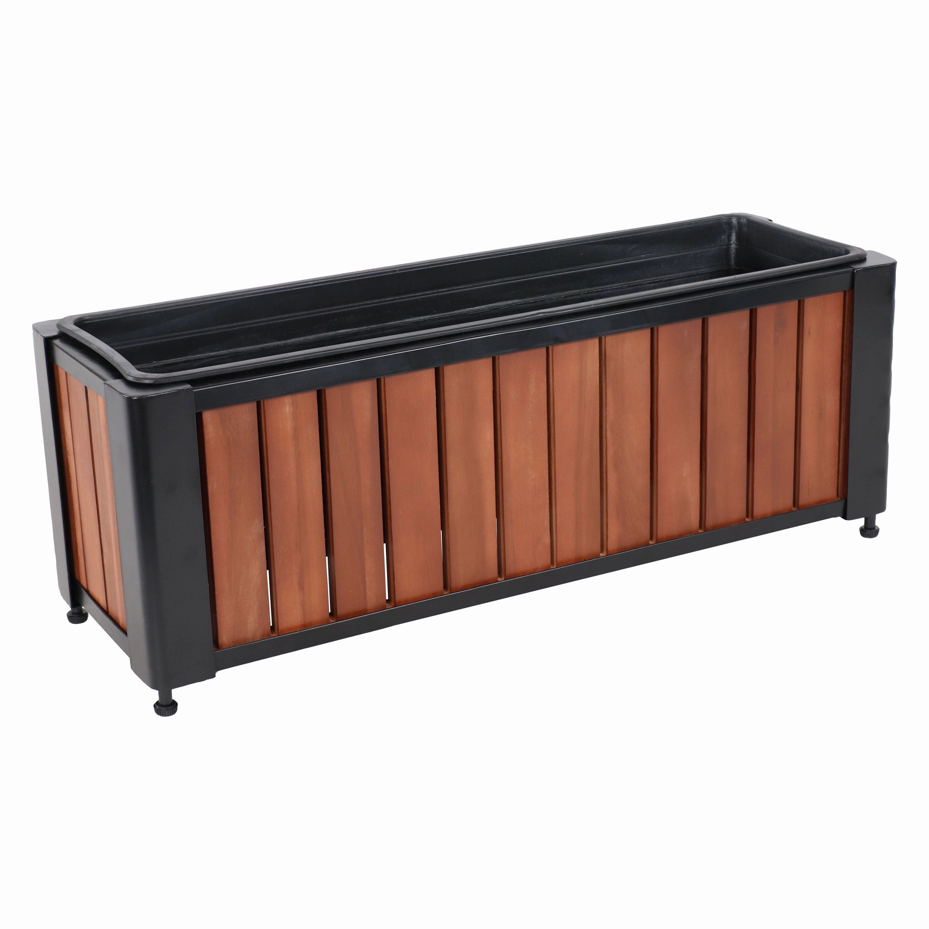 Sunnydaze Slatted Wood Planter Box with Removable Insert - 14.75 H