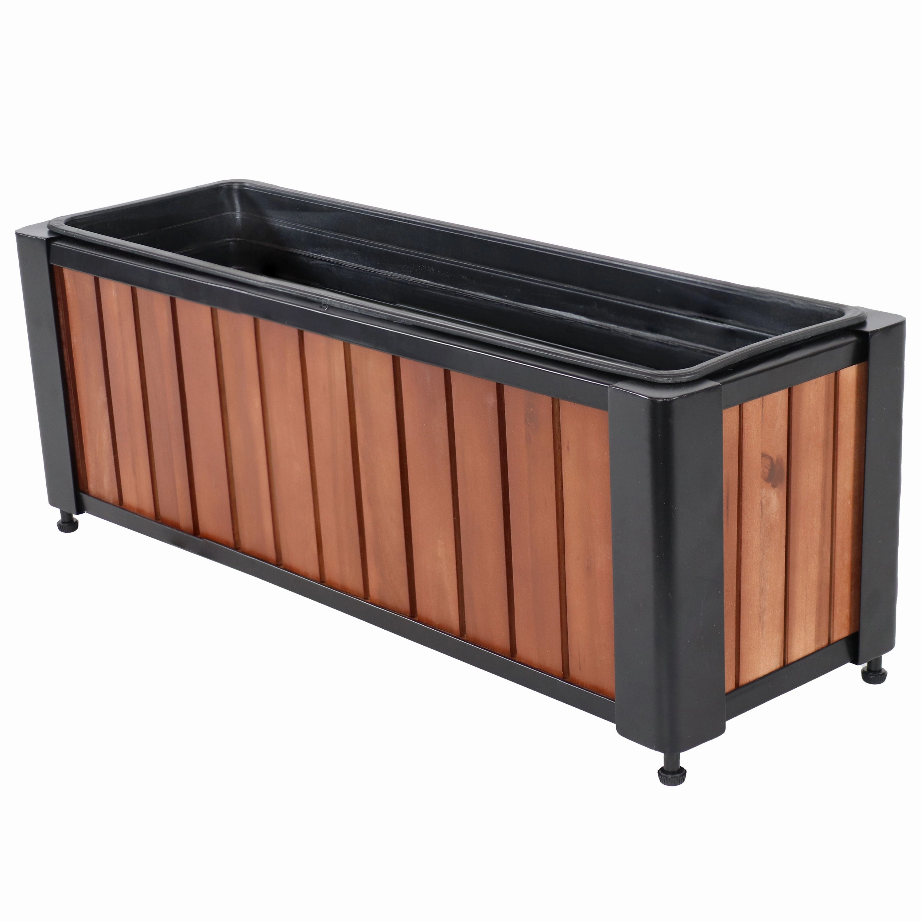 Sunnydaze Slatted Wood Planter Box with Removable Insert - 14.75 H