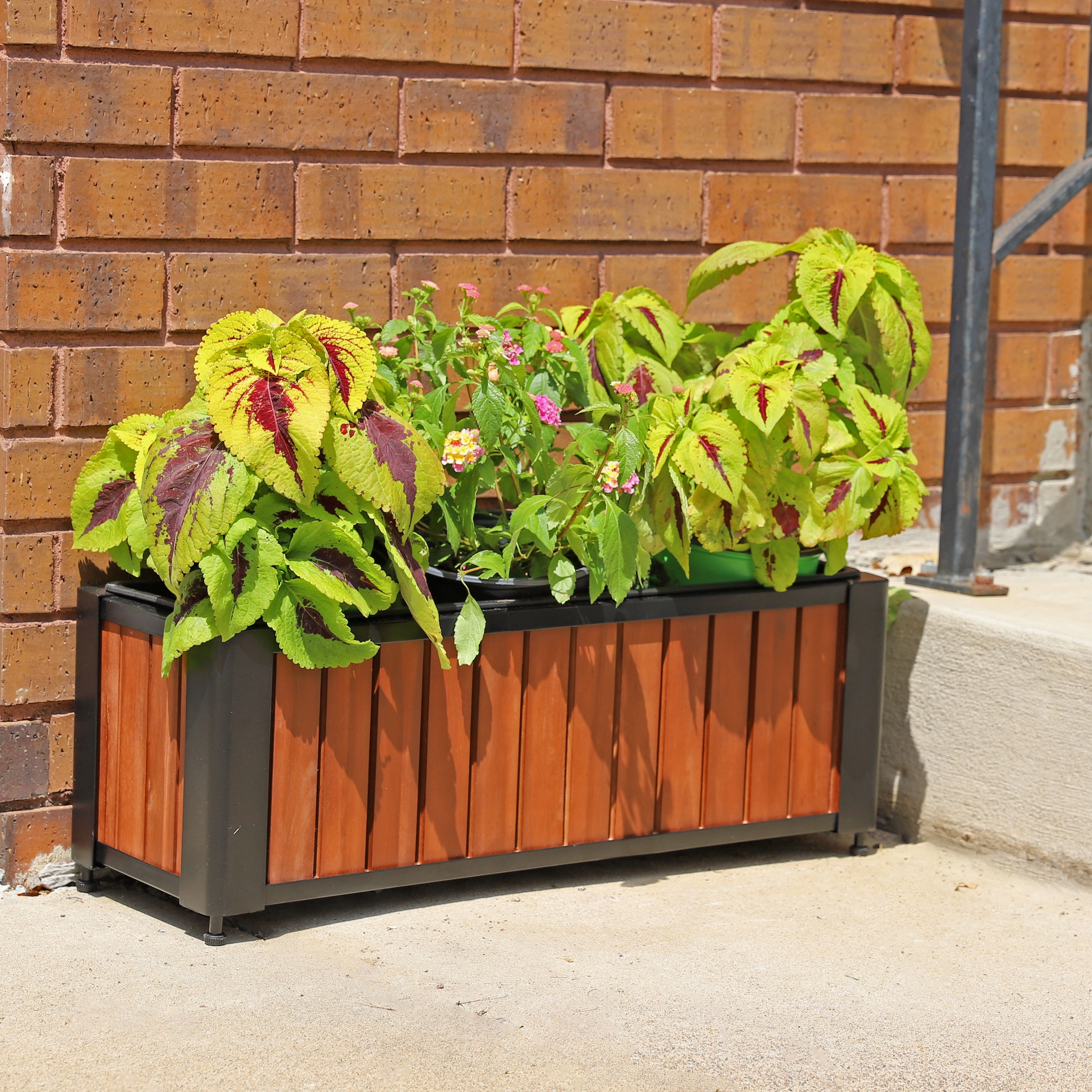 Sunnydaze Slatted Wood Planter Box with Removable Insert - 14.75 H