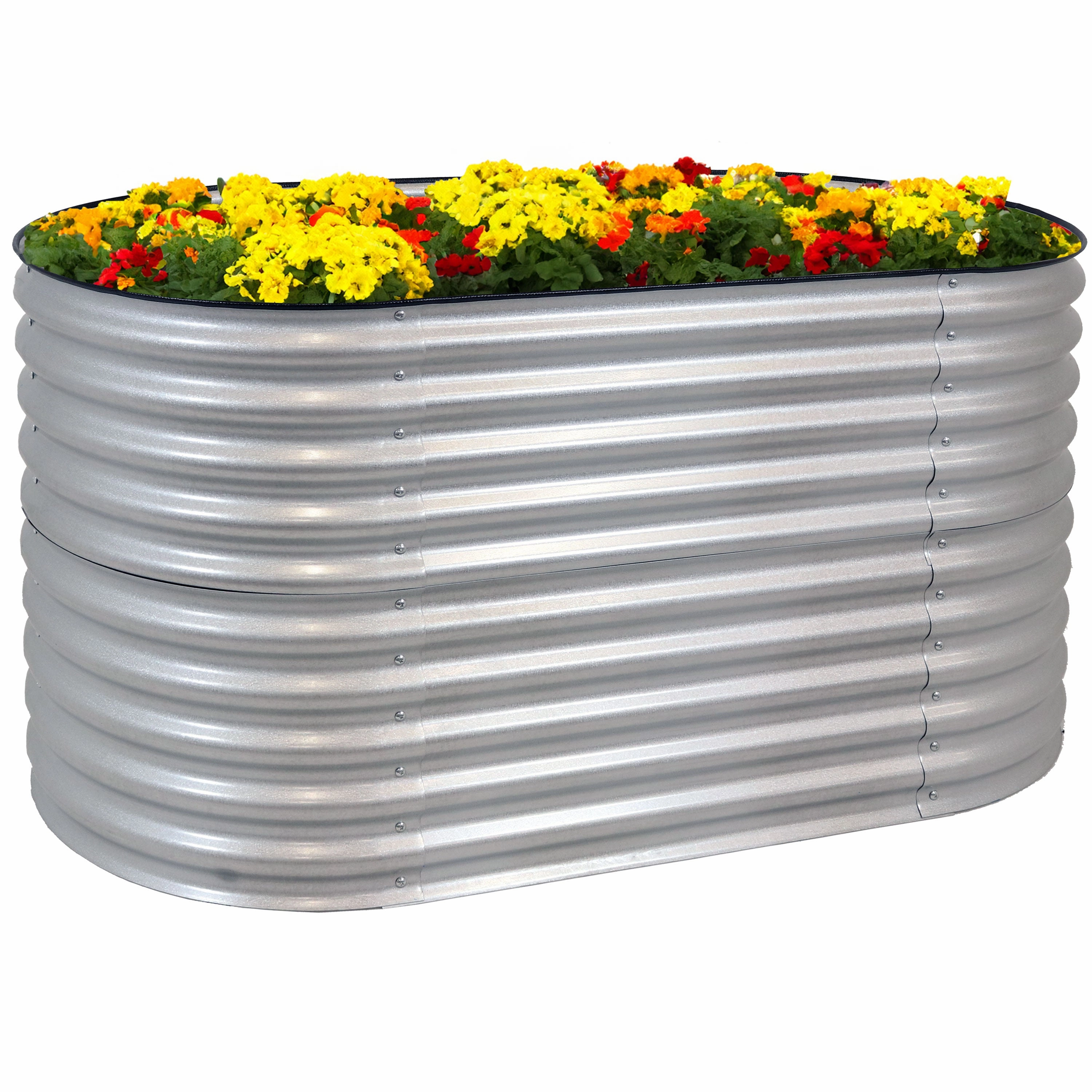 Sunnydaze Stackable Galvalume Steel Raised Garden Bed - 62.5" Oval decorative outdoor planter box designs