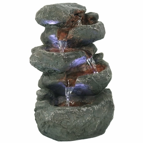 Sunnydaze Stacked Rock Waterfall Fountain with LED Lights - 10"outdoor garden water fountain