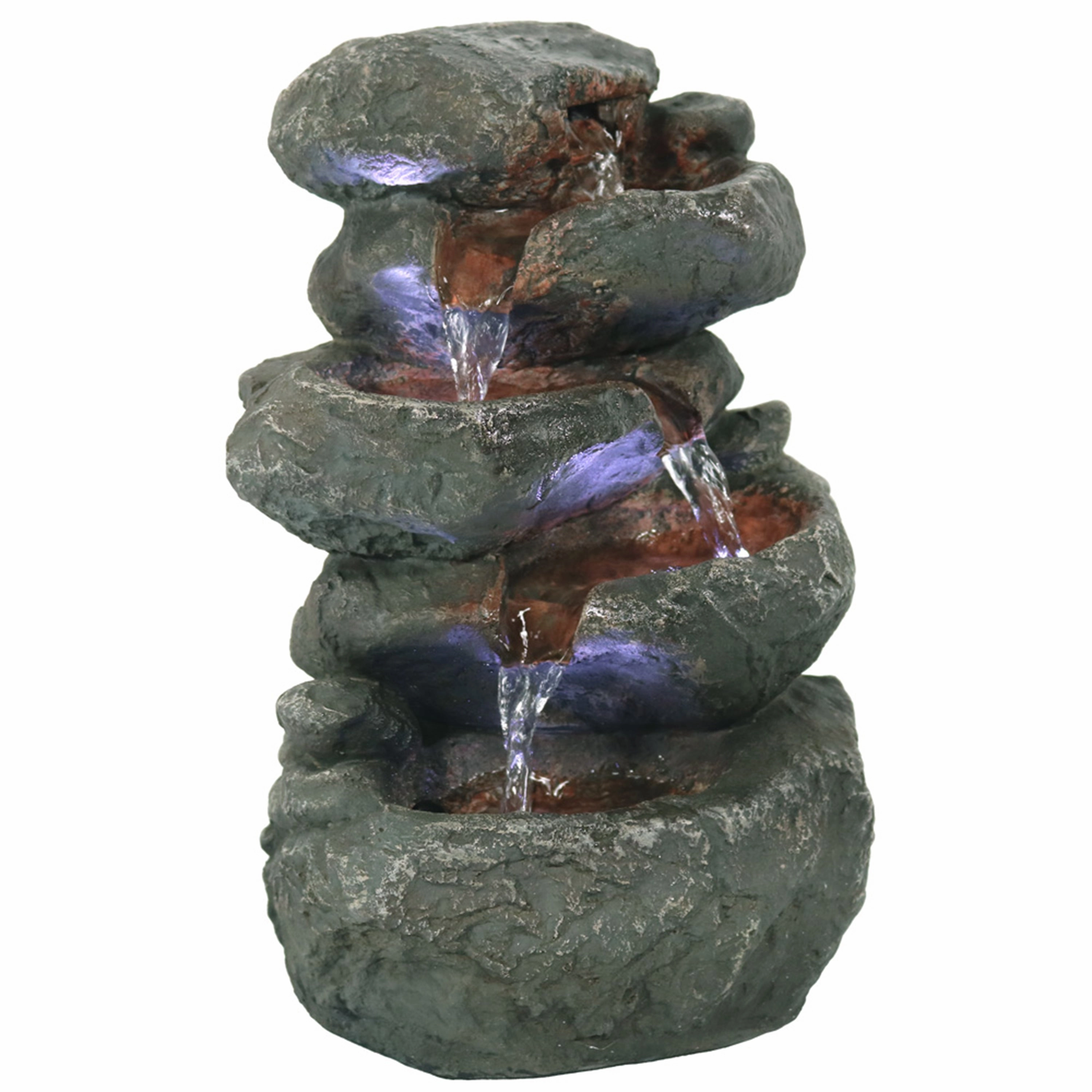 Sunnydaze Stacked Rock Waterfall Fountain with LED Lights - 10"outdoor garden water fountain