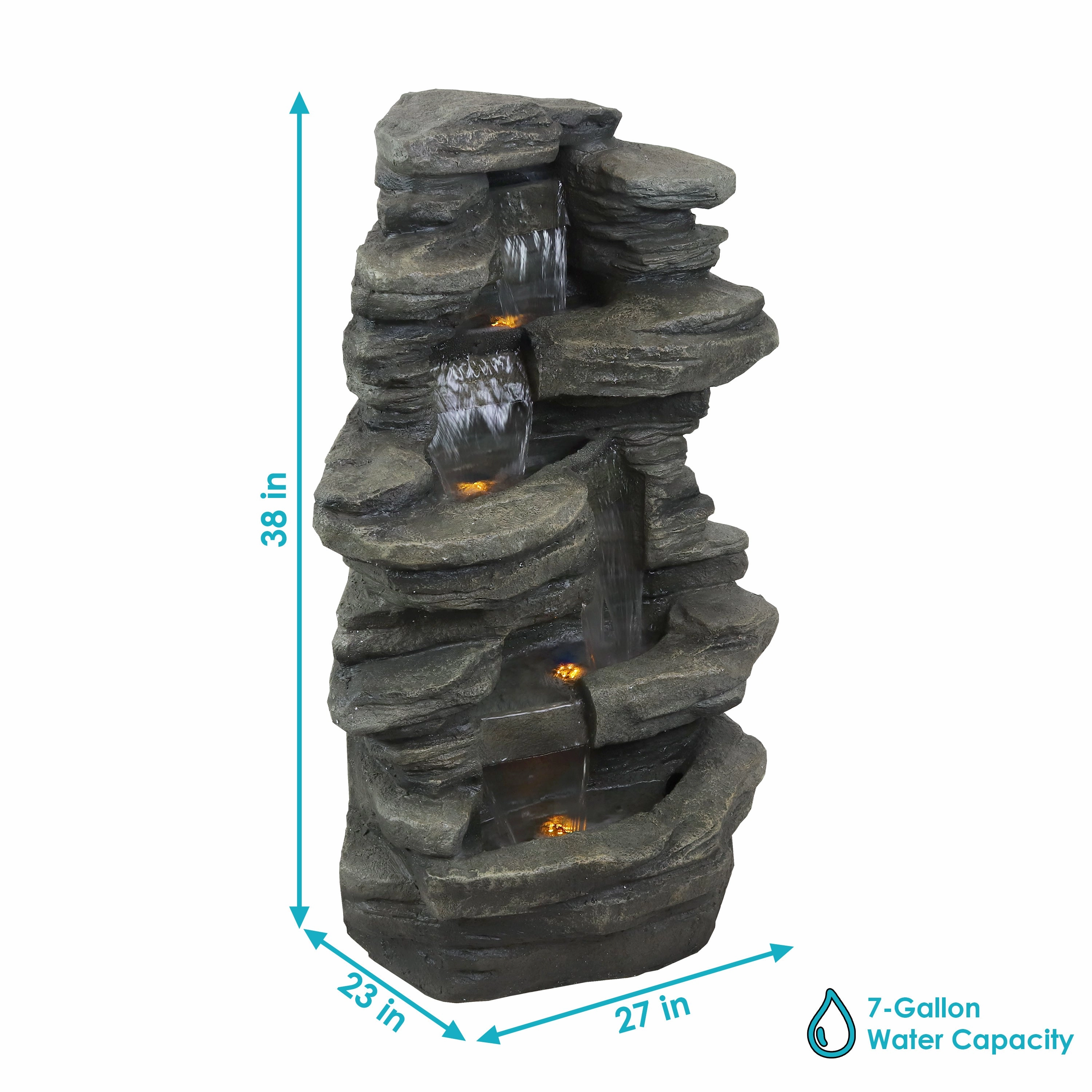 Sunnydaze Stacked Shale Outdoor Rock Waterfall Fountain with LED Lights - 38"